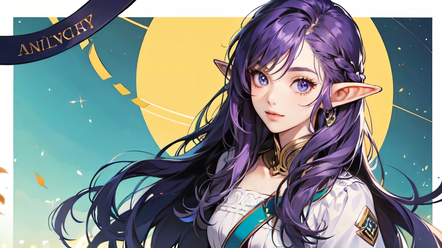 1 girl, streamer, elf, purple hair, content creator