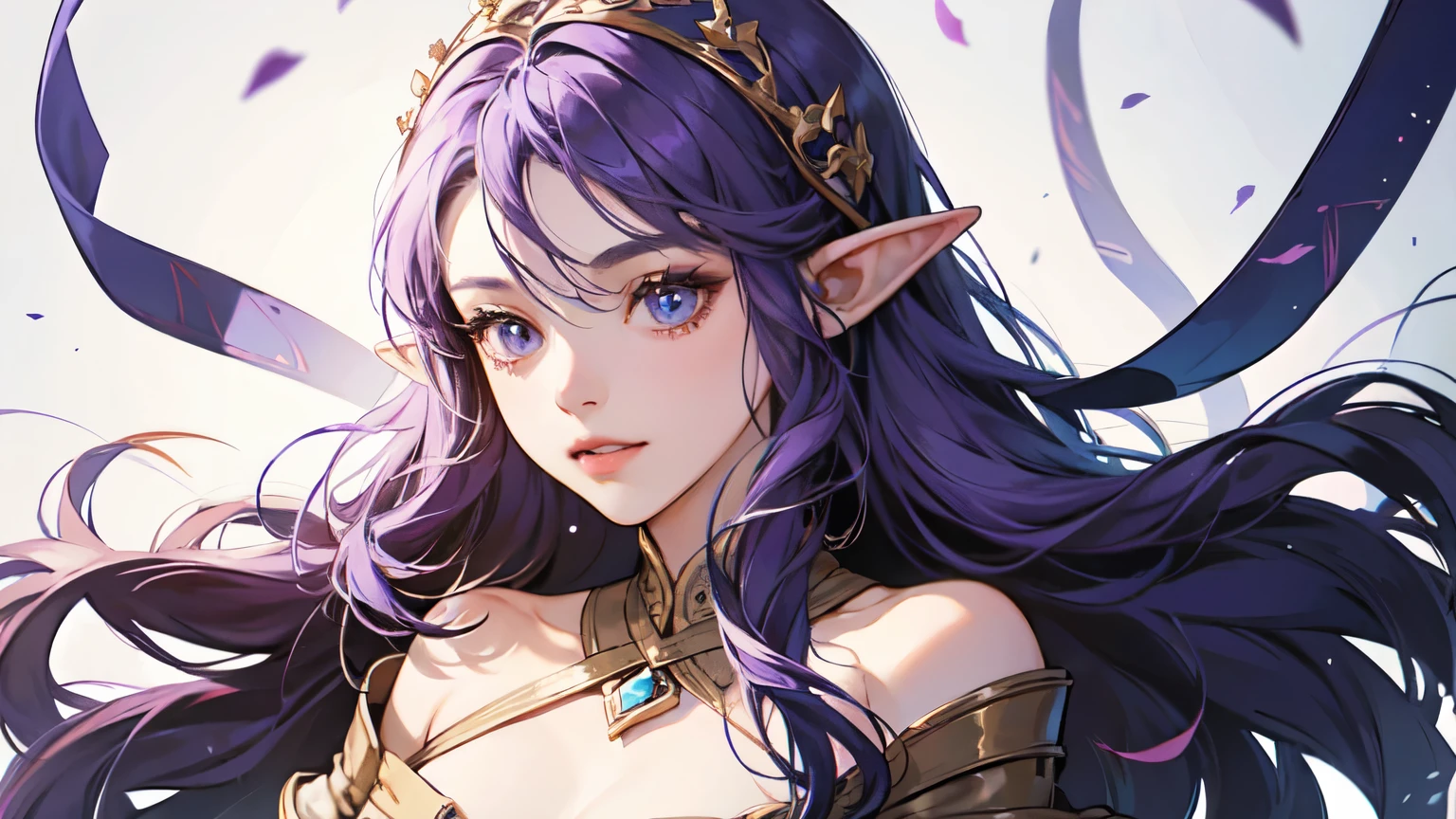 1 girl, streamer, elf, purple hair, content creator