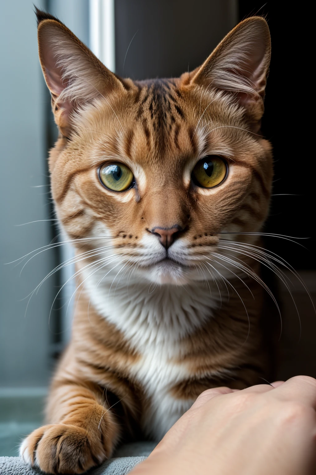 Foto RAW em sequencia, uma foto de um gato, ((close-up do rosto feliz e curioso)), determinado olhar, selfie, bath there, planos de fundo detalhados pouco desfocados, luzes naturais, HDR, foto realista, foto profissional, flerte com o espectador, visual engagante, fotorrealista, Linda, pelagem suave e macia, 4k UHD, alta qualidade, filmic grain, Fujifilm X100V.

A sequence of RAW photos, a picture of a cat, (