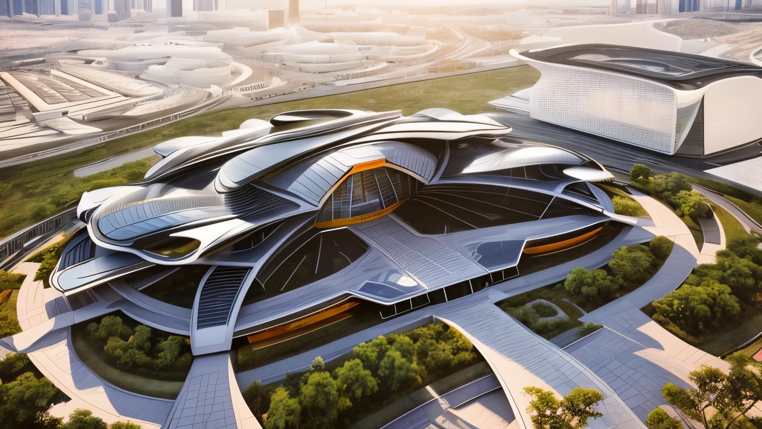 a rendering of a futuristic building with a circular roof, by Zha Shibiao, inspired by Zha Shibiao, beautiful render of tang dynasty, architectural render, futuristic government chambers, futuristic palace, wide angle exterior 2022, architectural rendering, architectural 3 d render, zaha hadid octane highly render, architectural visualization