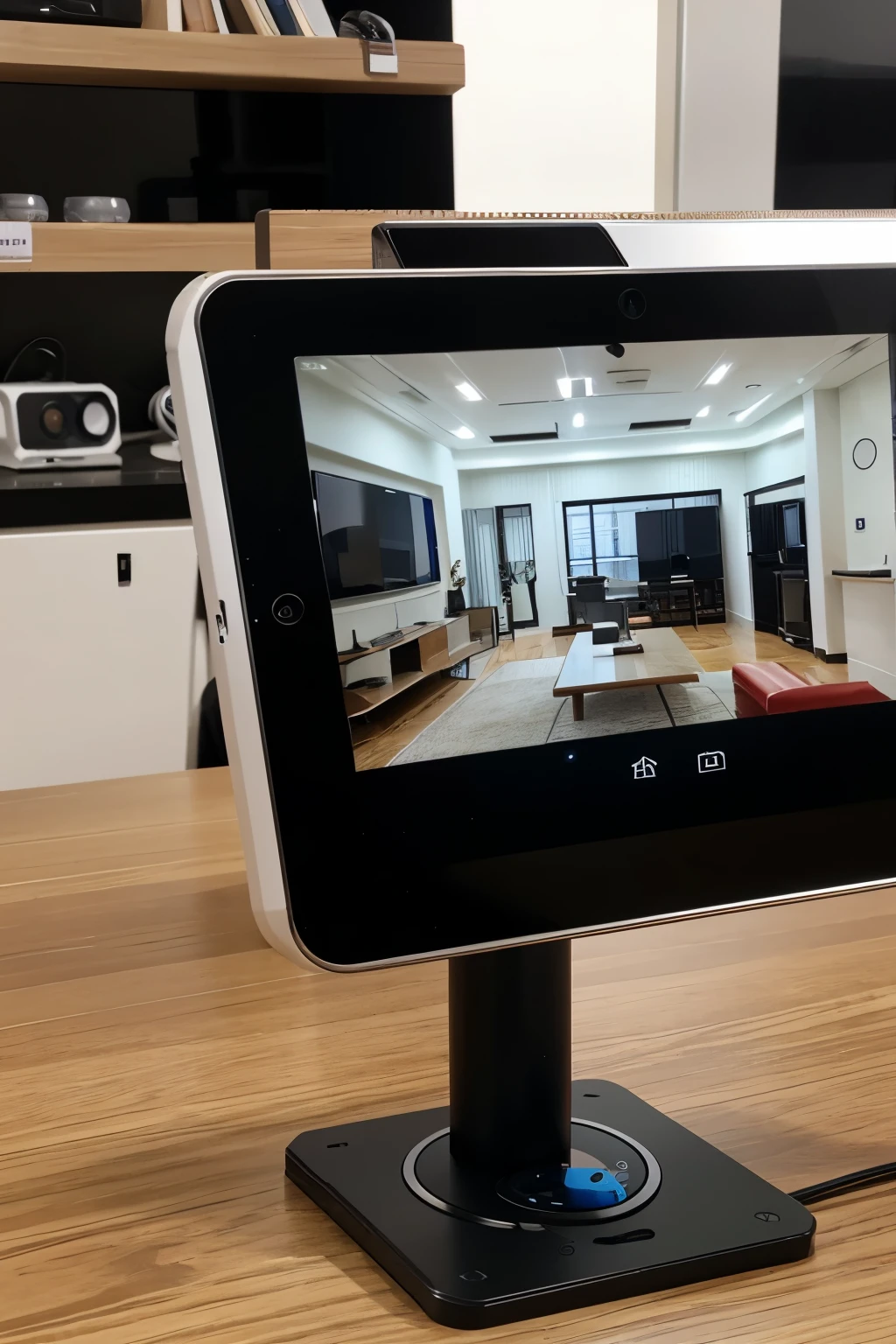 Design a product,4.3-inch touch screen,Built-in surveillance camera,Place on the table。Voice intercom possible。