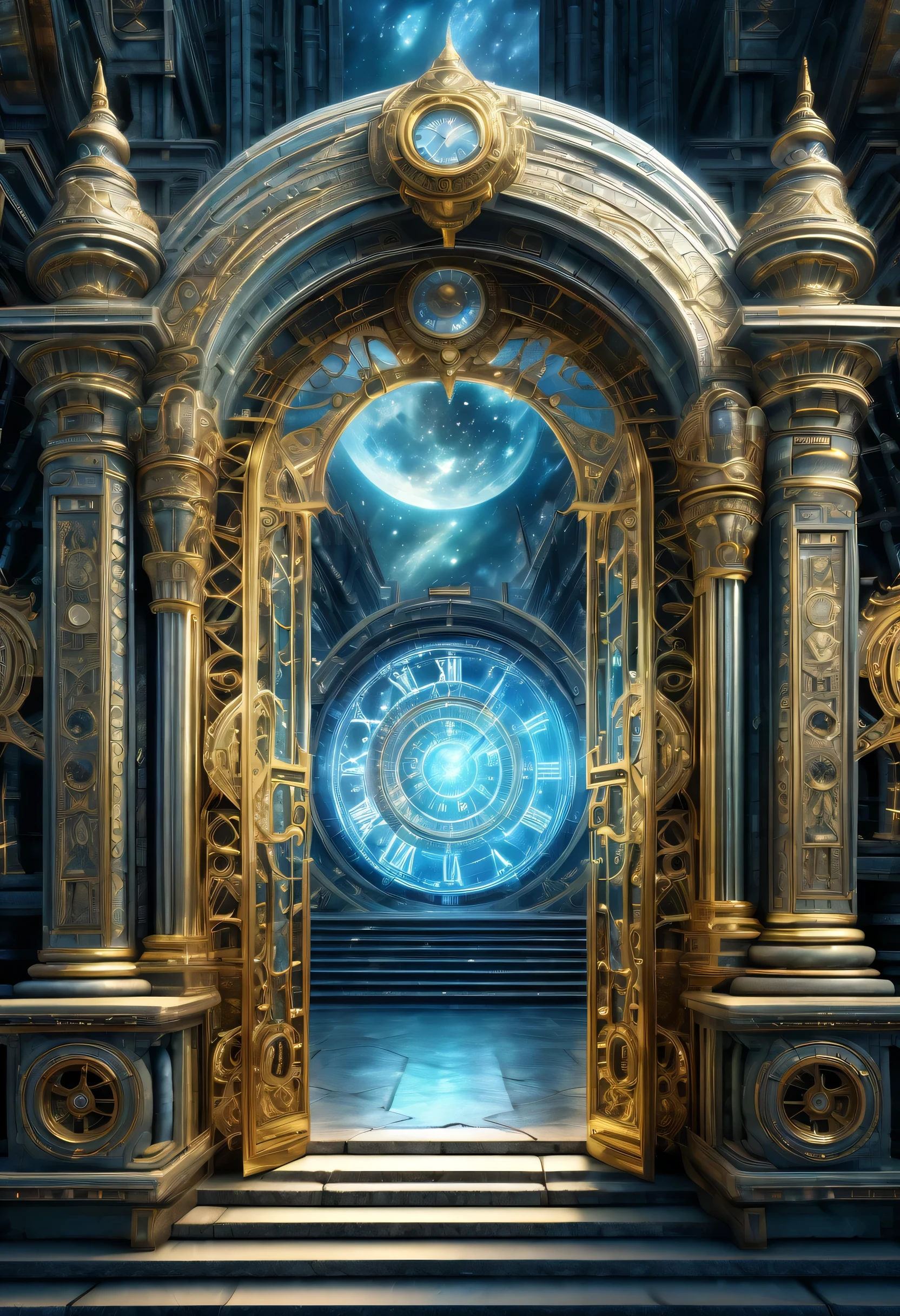 Enhanced Time and Space Gateway, A world of imagination that transcends time with precise details, Sophisticated mechanical elements become the central theme, Breathtaking scenes, intricately drawn gateway, Awe-inspiring beauty, Amazingly spectacular details and stunning aesthetics, Meticulously rendered images, ultra-fine diagram, Exudes mesmerizing beauty, really great work, Soft light and shadow frame the realm of madness, Fascinating futuristic mysterious charm element, A special image of fantastic fog will captivate you, Meticulously crafted at each inch level、Decorated, Complex designs of unparalleled scale, Ultra-realistic depiction captivates, radiated from the image gate, evokes a mysterious deep feeling, Combining futuristic elements with mysterious charm mist glow, Amazing insane level intricate design nooks々picture up to, Super realistic illustration, amazing beauty features, Exquisite images rendered in 32K resolution, More amazing quality and realism,
