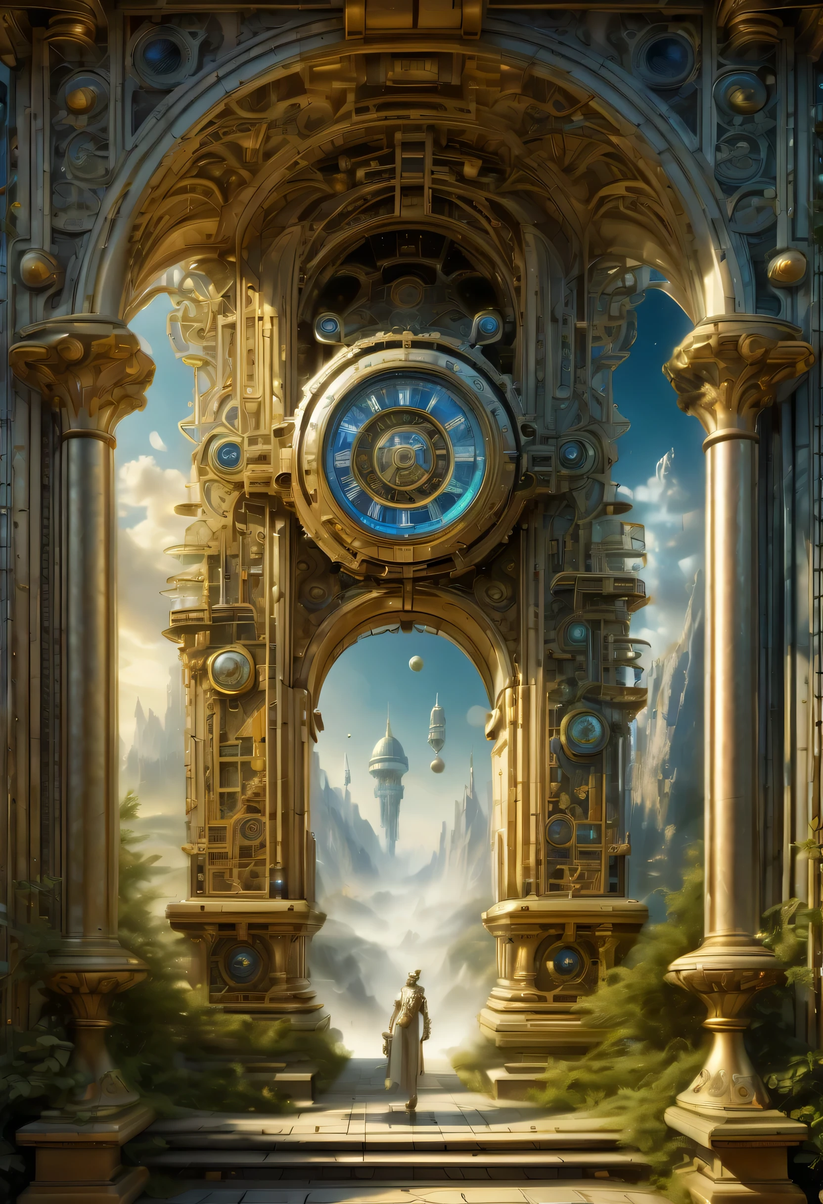 Enhanced Time and Space Gateway, A world of imagination that transcends time with precise details, Sophisticated mechanical elements become the central theme, Breathtaking scenes, intricately drawn gateway, Awe-inspiring beauty, Amazingly spectacular details and stunning aesthetics, Meticulously rendered images, ultra-fine diagram, Exudes mesmerizing beauty, really great work, Soft light and shadow frame the realm of madness, Fascinating futuristic mysterious charm element, A special image of fantastic fog will captivate you, Meticulously crafted at each inch level、Decorated, Complex designs of unparalleled scale, Ultra-realistic depiction captivates, radiated from the image gate, evokes a mysterious deep feeling, Combining futuristic elements with mysterious charm mist glow, Amazing insane level intricate design nooks々picture up to, Super realistic illustration, amazing beauty features, Exquisite images rendered in 32K resolution, More amazing quality and realism,
