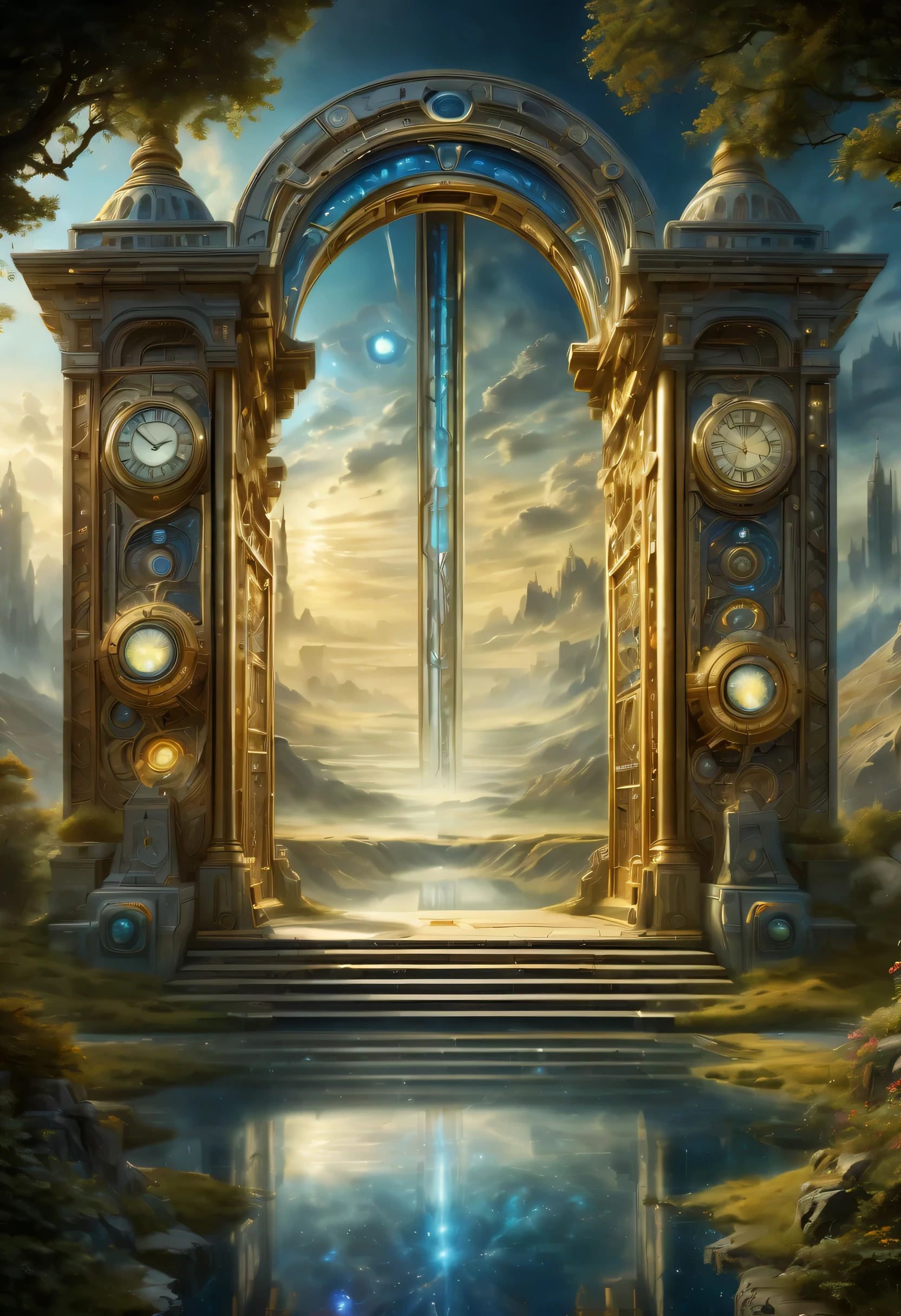 Enhanced Time and Space Gateway, A world of imagination that transcends time with precise details, Sophisticated mechanical elements become the central theme, Breathtaking scenes, intricately drawn gateway, Awe-inspiring beauty, Amazingly spectacular details and stunning aesthetics, Meticulously rendered images, ultra-fine diagram, Exudes mesmerizing beauty, really great work, Soft light and shadow frame the realm of madness, Fascinating futuristic mysterious charm element, A special image of fantastic fog will captivate you, Meticulously crafted at each inch level、Decorated, Complex designs of unparalleled scale, Ultra-realistic depiction captivates, radiated from the image gate, evokes a mysterious deep feeling, Combining futuristic elements with mysterious charm mist glow, Amazing insane level intricate design nooks々picture up to, Super realistic illustration, amazing beauty features, Exquisite images rendered in 32K resolution, More amazing quality and realism,