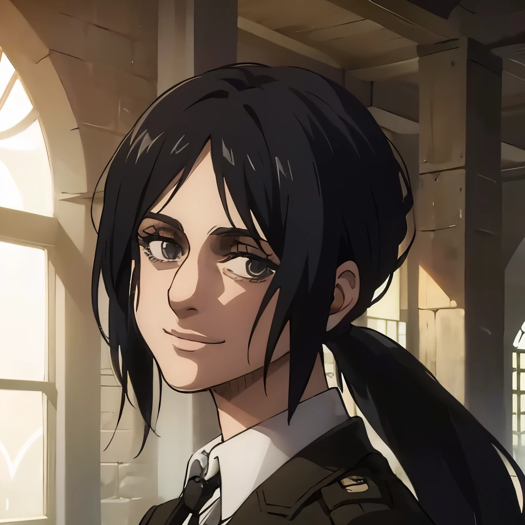 pieck very simple art with examiner ponytail hair ero smile in her face 