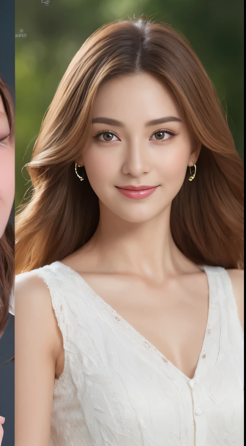 ((highest quality、8K、masterpiece:1.3))、sharp:1.2、perfect body beauty:1.4、slim abs:1.2、small bust、beautiful face、laughter、((brand ambassador))、light brown straight hair、Highly detailed face and skin texture、detailed eye、Looking at the camera