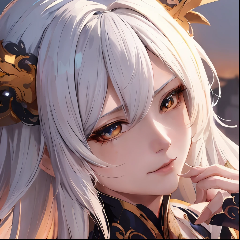 anime girl with long white hair and a golden dragon headpiece, portrait knights of zodiac girl, keqing from genshin impact, detailed digital anime art, white haired deity, onmyoji portrait, detailed portrait of anime girl, loong, stunning anime face portrait, zhongli from genshin impact, extremely detailed artgerm, heise jinyao, waifu