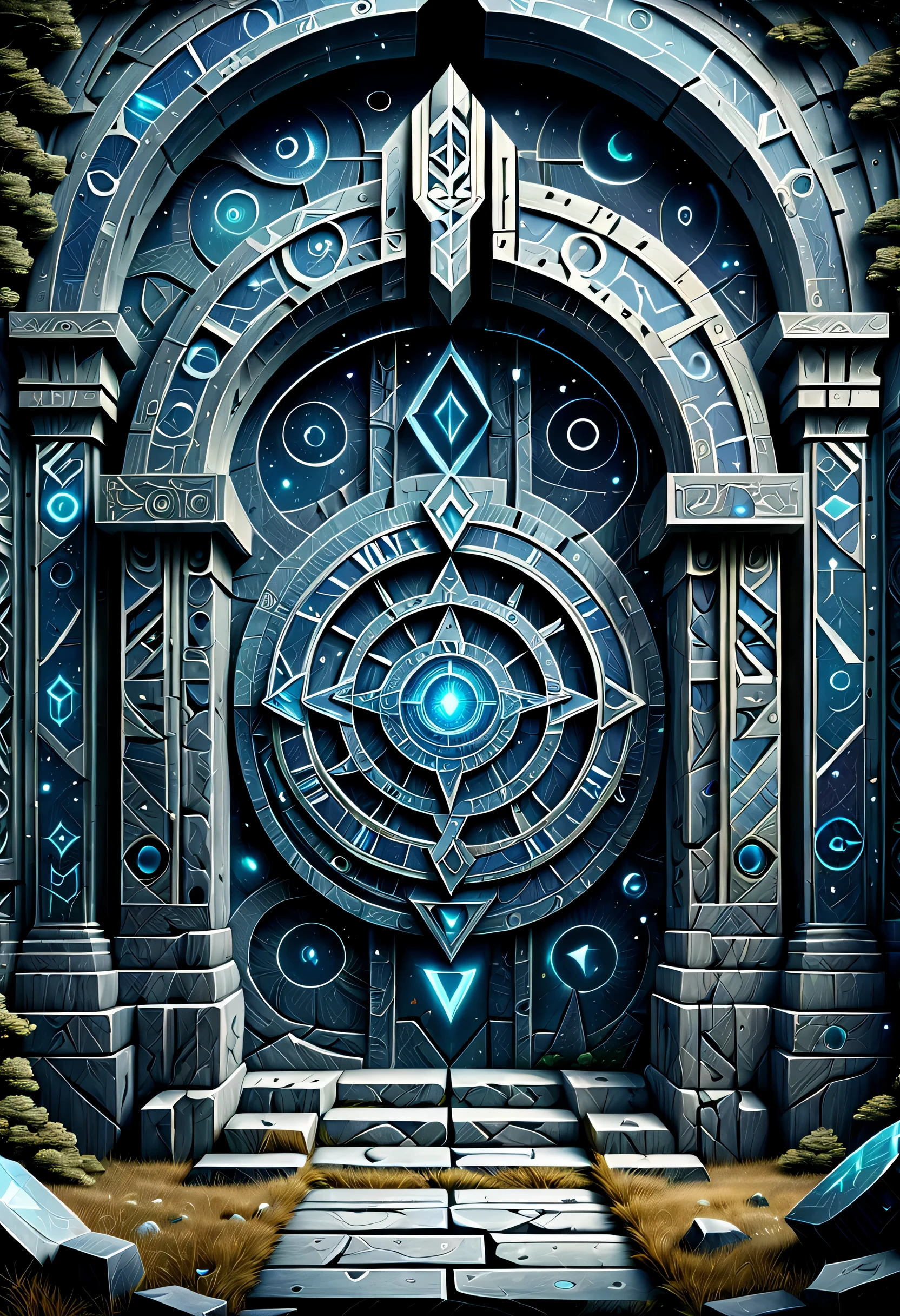 Gateway of time and space, Top quality illustrations, Expressing complex textures and delicate nuances。, Create stunning visual masterpieces, Super fine detail texture, insane rune design,