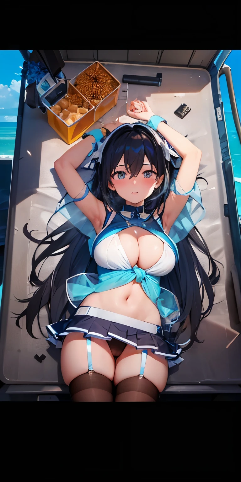Cyan miniskirt,blue sky,Baiyun,seaside,y girl,Covered with transparent tape,yukino,covered in honey,Ha gas,shy,Soaked all over,4K,tied with scotch tape,ultra high resolution,Only two hands,Hands up,Hands are tied,Chest covered with honey