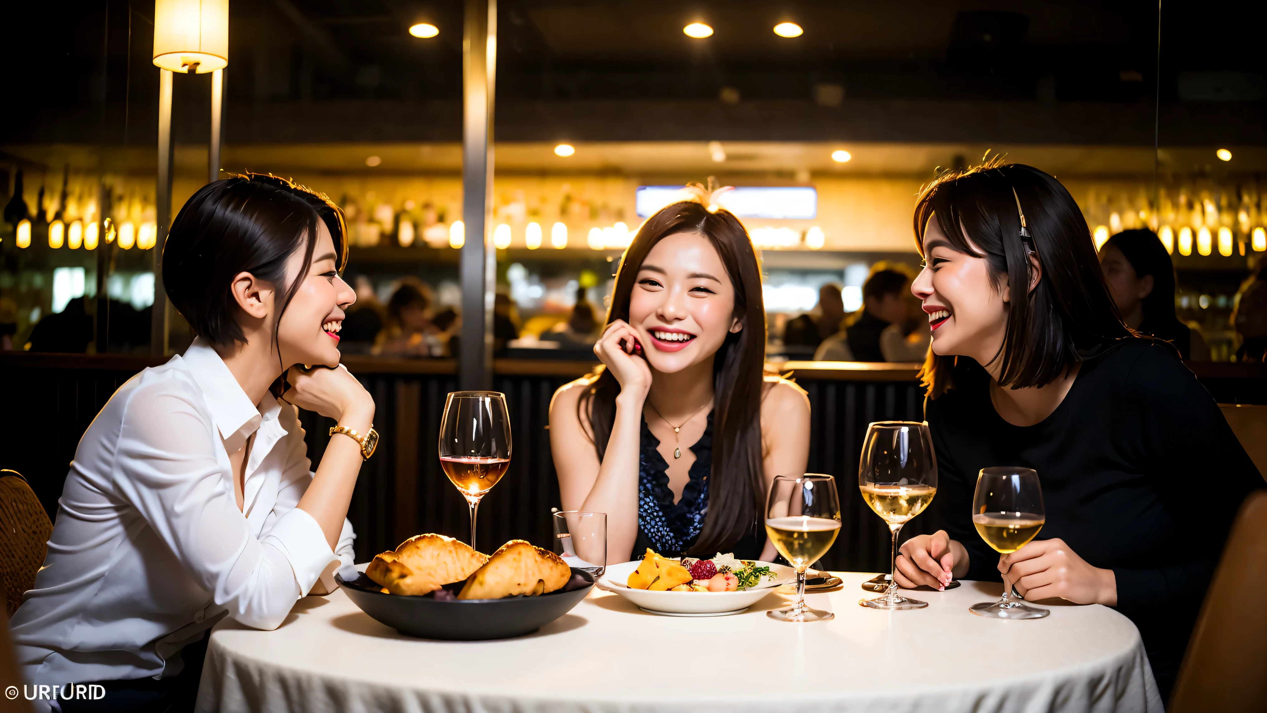 64k, UHD, highest quality, masterpiece: 1.2), (realistic, photorealistic: 1.37), Super detailed, celebration party、3 women who love wine、three men、champagne、Sparkling wine、winter night、restaurantでワイン宴会、(slimな男女4名),(Wine party for 5 people)、(slimフェイス),Happy、 最高なsmile、Fox Face、Raccoon face、Berry Short、(because I'thin), (brown hair), (shortcut), long sleeve shirt、winter fashion、Colombia、Brazilian、Japanese、Dutch、German、Portuguese、Belgian、Italian、french, (gush), (slimボティ), (brown hair), (shortcut), Neat beauty、cheeks blush a little, (36 years old), 38 years old, alone, A beautiful and detailed night view spreads out outside the window..., restaurant, wine glassが座っている, At night, in a prominent place (from the Upper body) nova frog style, actress, model, Upper body, White wine, slim, wine glass, very beautiful night view, wine glass Put in the Middle, Happy smile, (smile: 1.15),