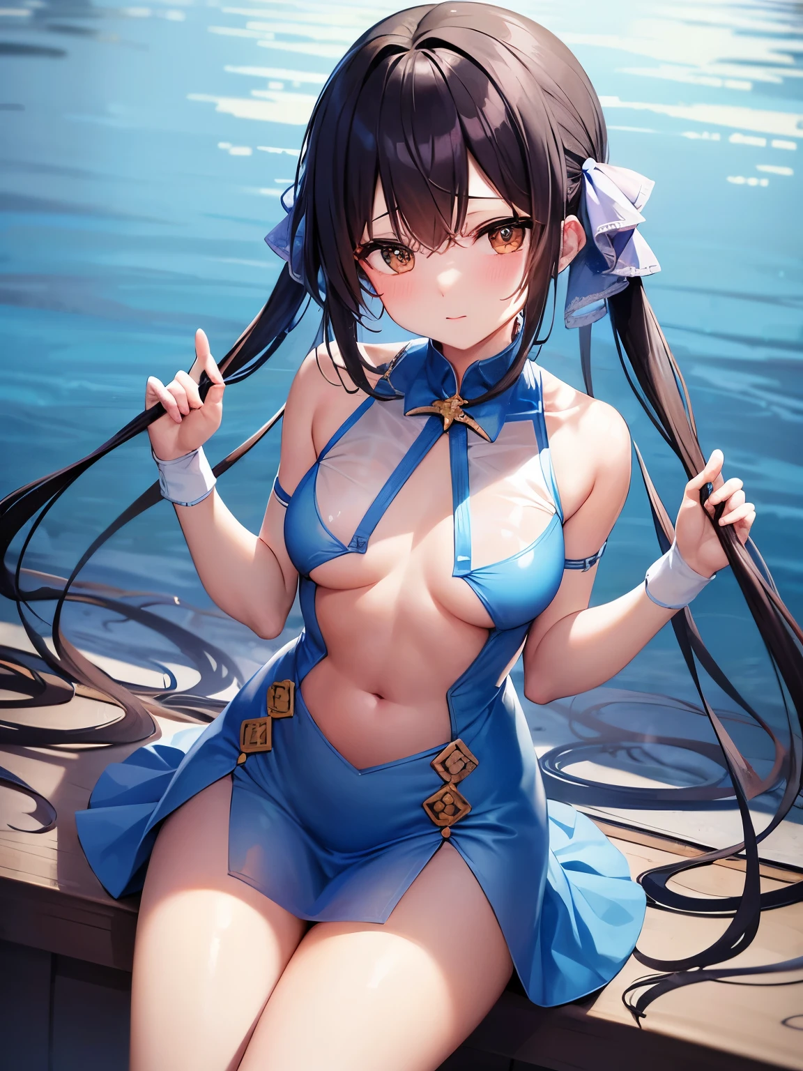 covered in honey二次元成熟淑女,Cyan miniskirt,4K,tied with scotch tape,ultra high resolution,Hands up,Hands are tied,covered in honey,sitting on bed,cyan dress,Covered with transparent tape,covered in honey,Ha gas,shy,Wet,Chest covered with transparent tape