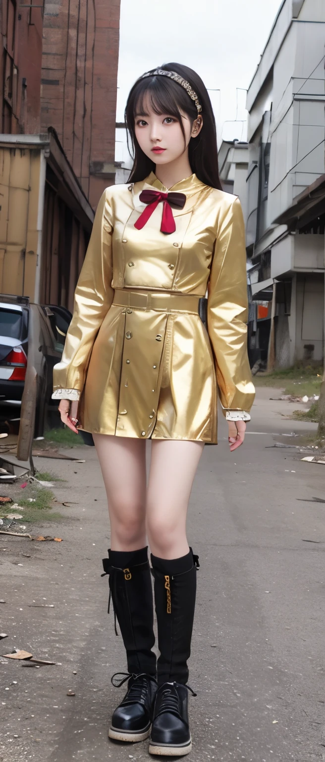 idle girl、Full body Esbian、gold punk costume、abandoned factory