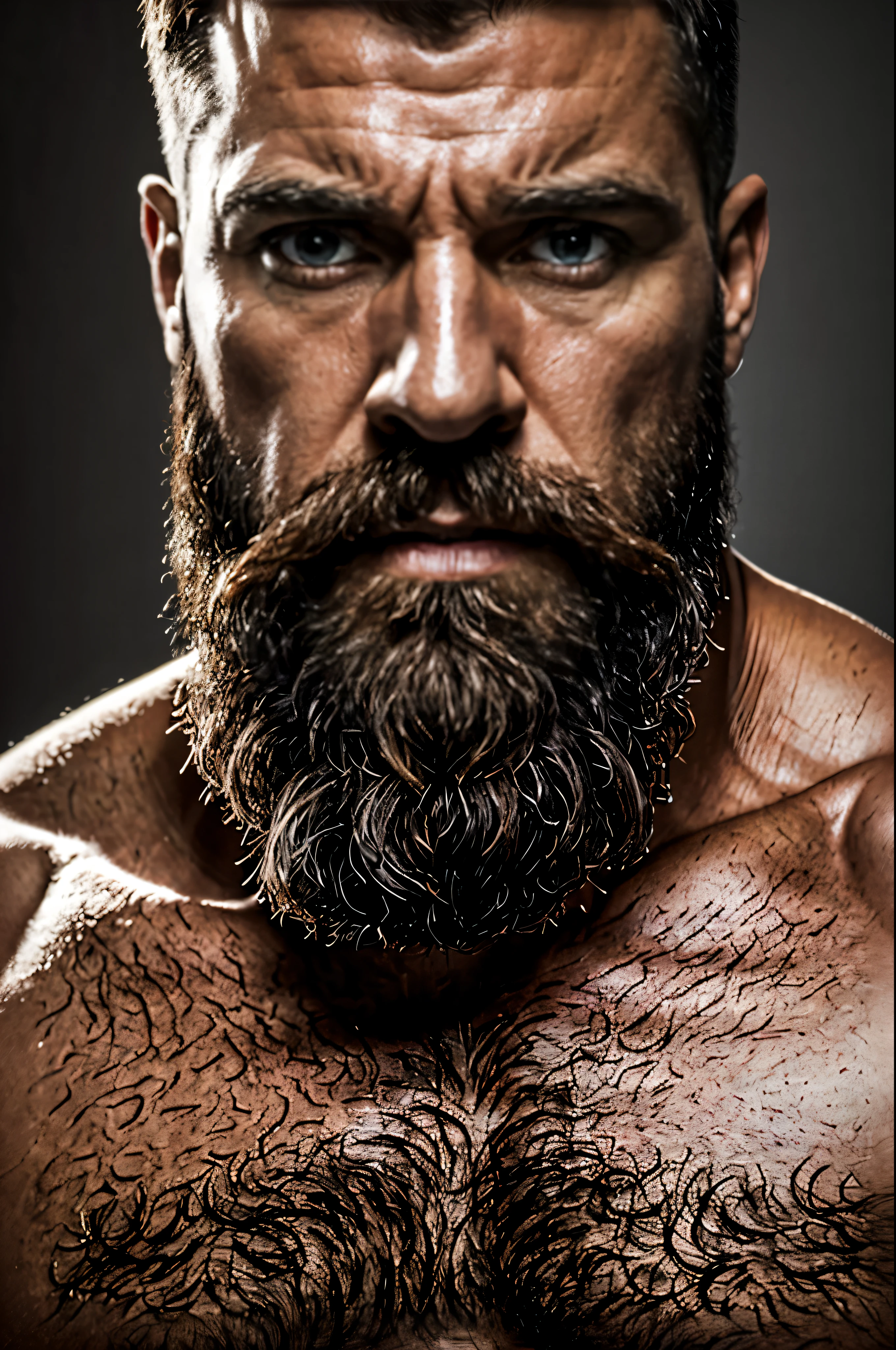(high resolution,Realista:1.2),retrato,40 years old,hombre musculoso,ropa interior blanca,detailed muscles,masculino,Pelo oscuro,barba,serious expression,professional lighting,Sharp focus,vivid colors