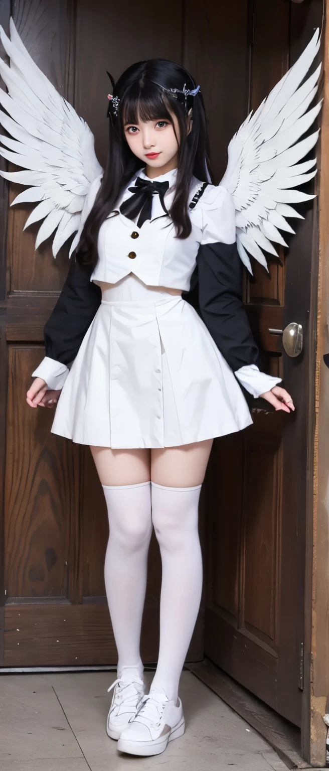 idle girl、Full body Esbian、white punk costume、angel wings