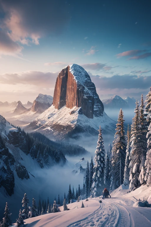high quality,beautiful snowy landscape,fantasy
