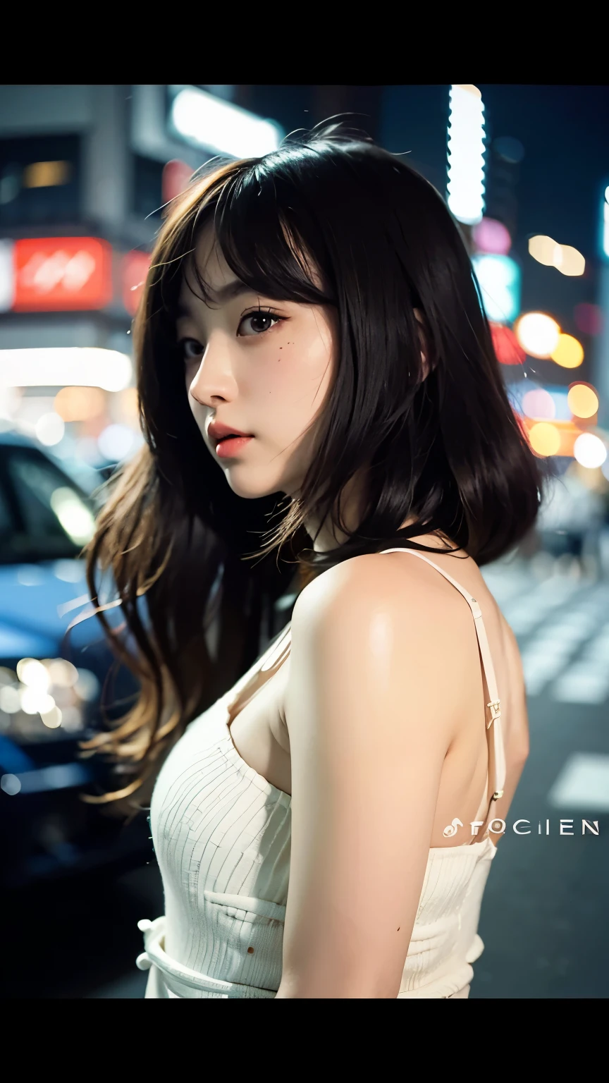 1 girl, tokyo street,night, cityscape,city lights, Upper body,close, 8K, RAW photo, highest quality, masterpiece,realistic, photo-realistic,