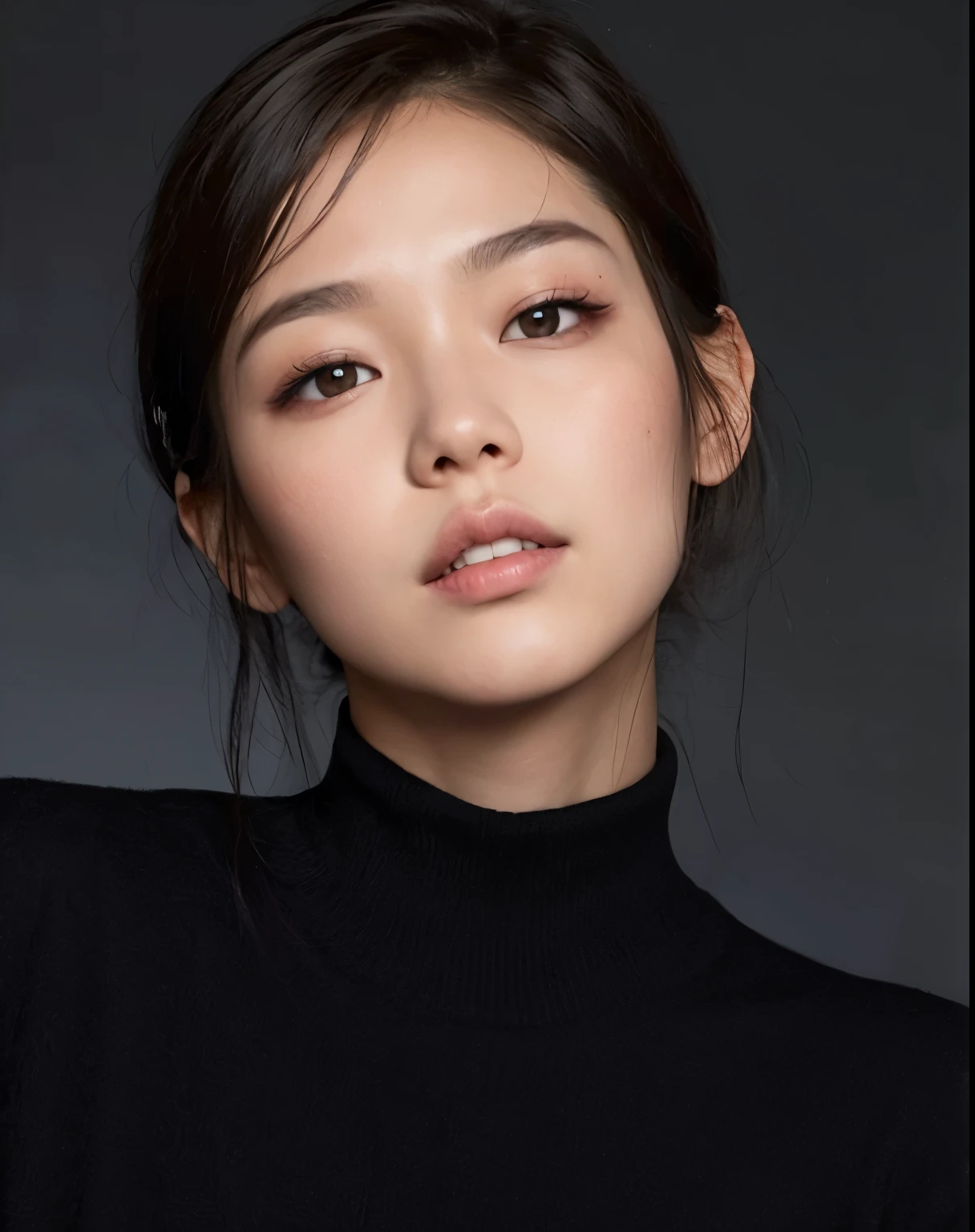 A woman in a black turtle-neck sweater posing for a photo, jennie blackpink, Katherine Lam, Lulu Chen, parque roseanne de blackpink, gema chen, atriz feminina da Coreia, linda jovem coreana, Heonhwa Choe, cindy avelino, gongbi, linda mulher sul-coreana, Lee Ji-eun, Xisionwu, Lee Ji-eun