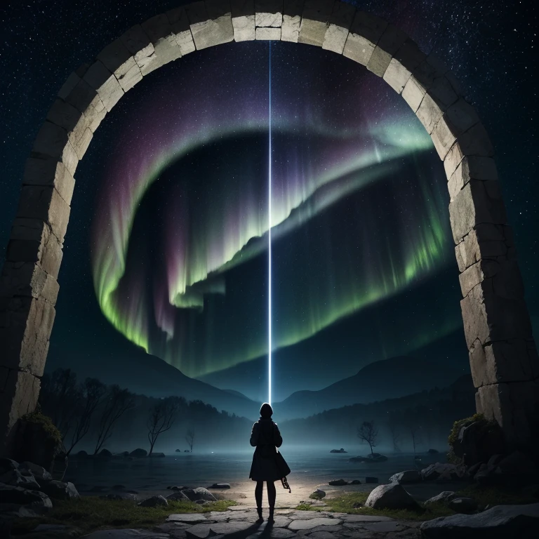 (best quality,4k,8k,highres,masterpiece:1.2),ultra-detailed,(realistic,photorealistic,photo-realistic:1.37),ancient portal,lost in time,interdimensional gateway,aged stone archway,mystical atmosphere,whispering winds,glowing runes,rippling energy,hidden symbols,enchanted vines,crumbling ruins,cosmic gateways,otherworldly landscapes,time-traveling adventurers,mysterious figures,star-filled skies,celestial magic,magical particles,shimmering auroras,distant galaxies,echoes of the past,intertwined realities,boundless possibilities,unseen dimensions,immerse in the unknown,transcendental journey,surreal existence,multiverse exploration,dreamlike visions,dark matter secrets,timeless mysteries,sublime beauty,unveiling the universe,revealing cosmic truths,limitless imagination,suspended in time and space,vivid colors,subtle hues,dramatic lighting,silhouettes against the sky,emerging from the shadows,serene landscapes,awe-inspiring spectacles,escaping reality,forgotten memories,eternal gateways of wonder.