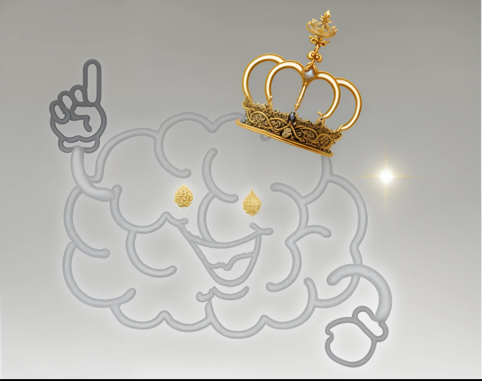 One wears a crown、手指向上的卡通The brain, The brain袋, mind character, 金属The brain!!, quilt, floating crown, 金属The brain, The braintorm, Wearing a light gray crown, featuring The brain, The brain, resembling a crown, grey matter, Wearing a light gray crown, ( ( AI Art God King ) ), with a crown, 套娃The brain