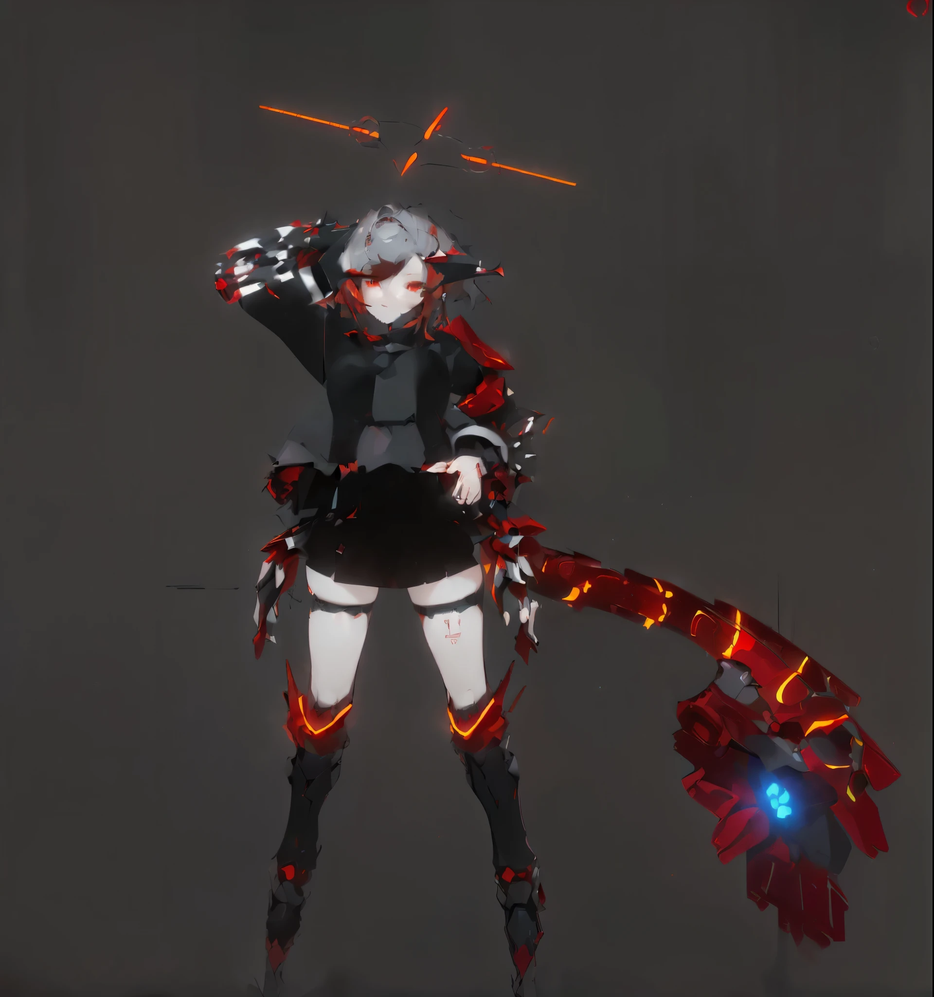 masterpiece、highest quality、Two dimensions、beautiful girl、gray hair、short hair、red mesh hair、Intake Hair、red eyes
