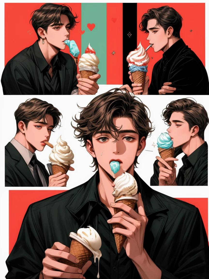 masterpiece, Surreal Collage, collage a boy eating ice cream