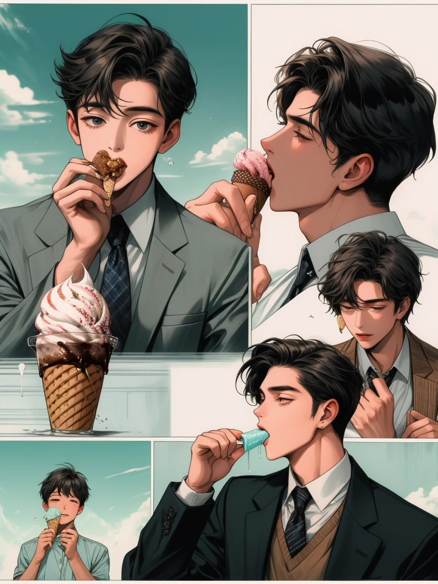 masterpiece, Surreal Collage, collage a boy eating ice cream