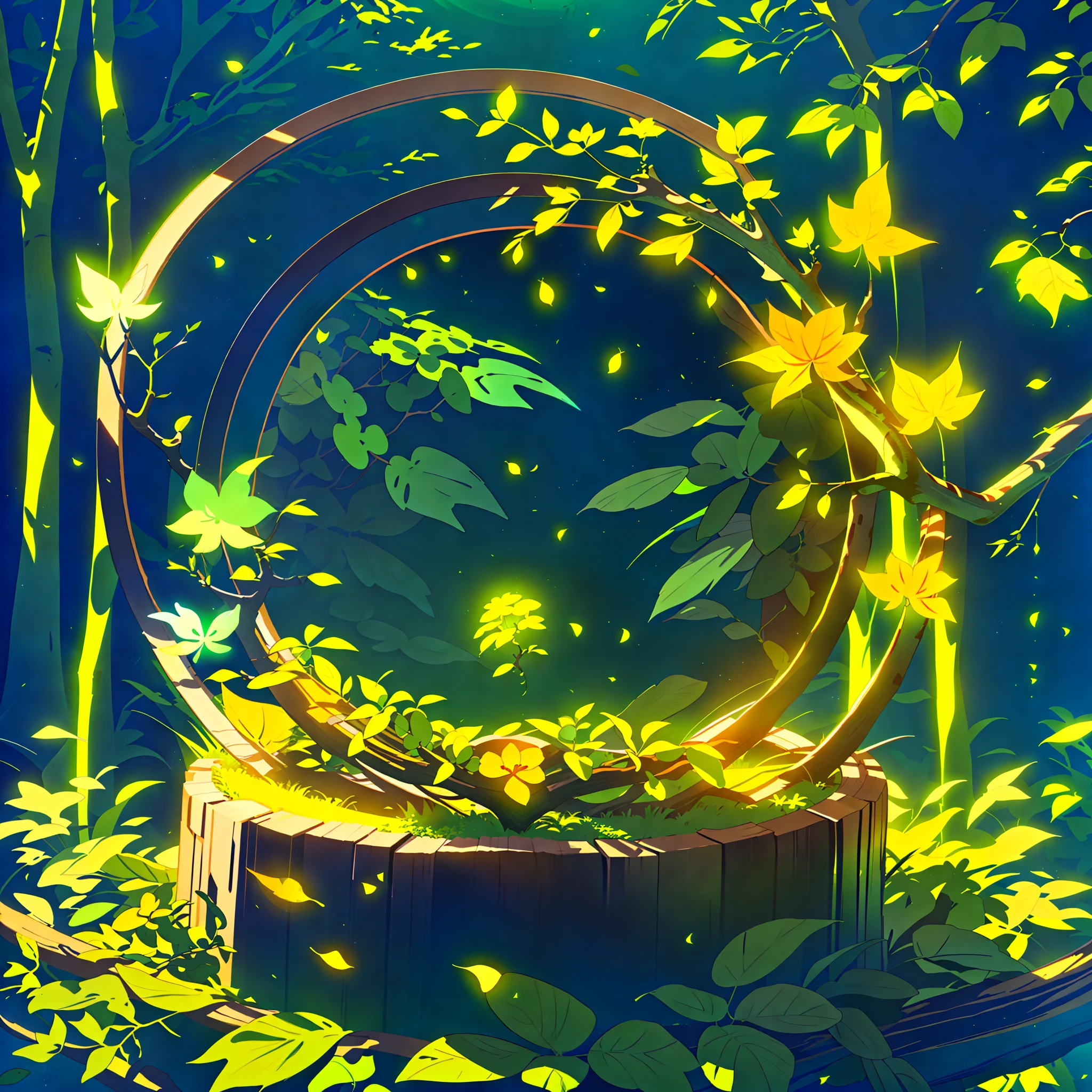 Masterpiece, best quality, (extremely fine CG unity 8k wallpaper), (best quality), (best illustration), (best shadow), the UI interface frame design adopts the natural elements of the jungle theme. The avatar frame is designed in a circle, surrounded by delicate leaves and branches, as well as fireflies and glowing particle effects, (UI interface frame design), (natural elements), (jungle theme), (circle), (leaves), (Branch), (Firefly), (Glow), (Particle Effect). , isometric 3d, octane rendering, ray tracing, ultra detailed