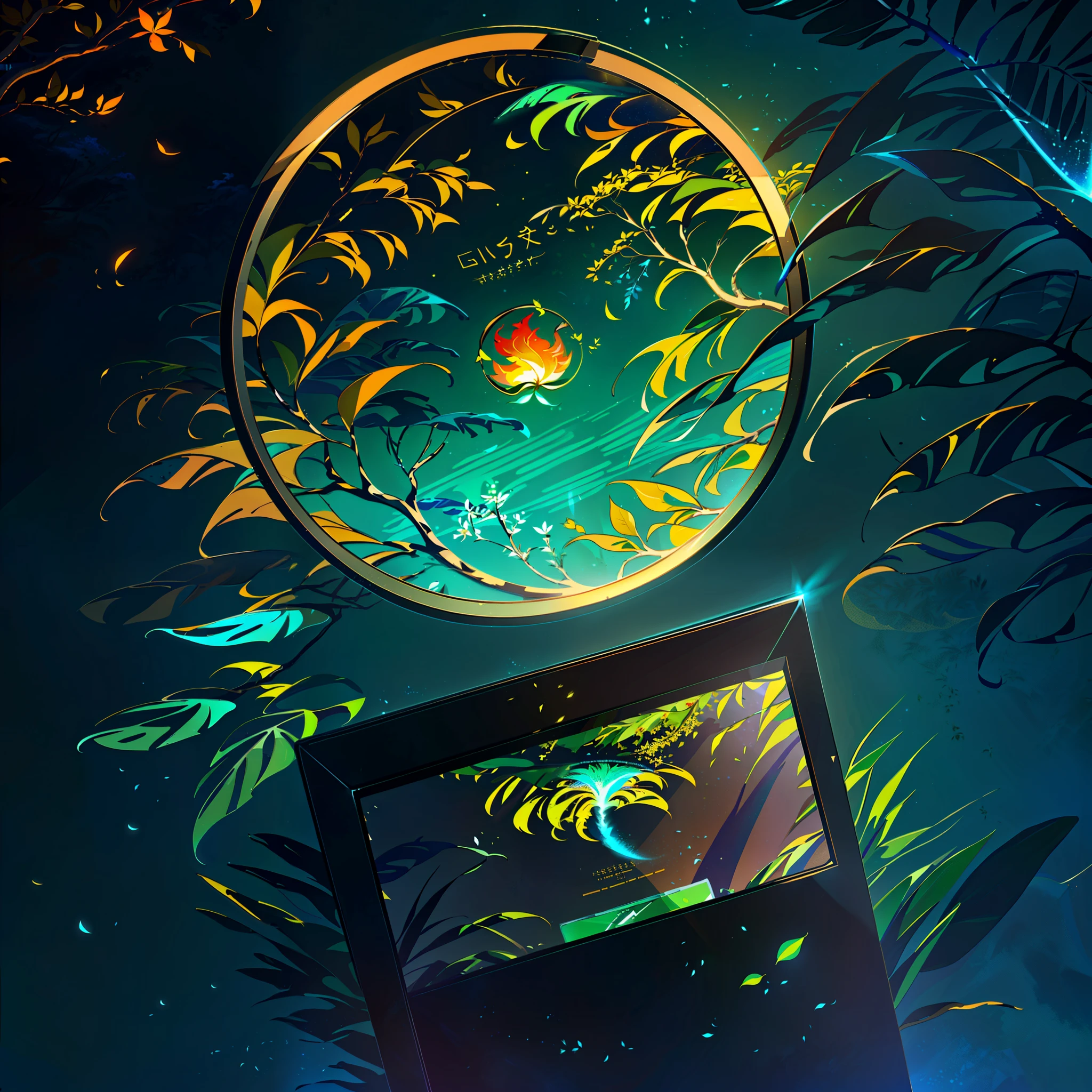 Masterpiece, best quality, (extremely fine CG unity 8k wallpaper), (best quality), (best illustration), (best shadow), the UI interface frame design adopts the natural elements of the jungle theme. The avatar frame is designed in a circle, surrounded by delicate leaves and branches, as well as fireflies and glowing particle effects, (UI interface frame design), (natural elements), (jungle theme), (circle), (leaves), (Branch), (Firefly), (Glow), (Particle Effect). , isometric 3d, octane rendering, ray tracing, ultra detailed
