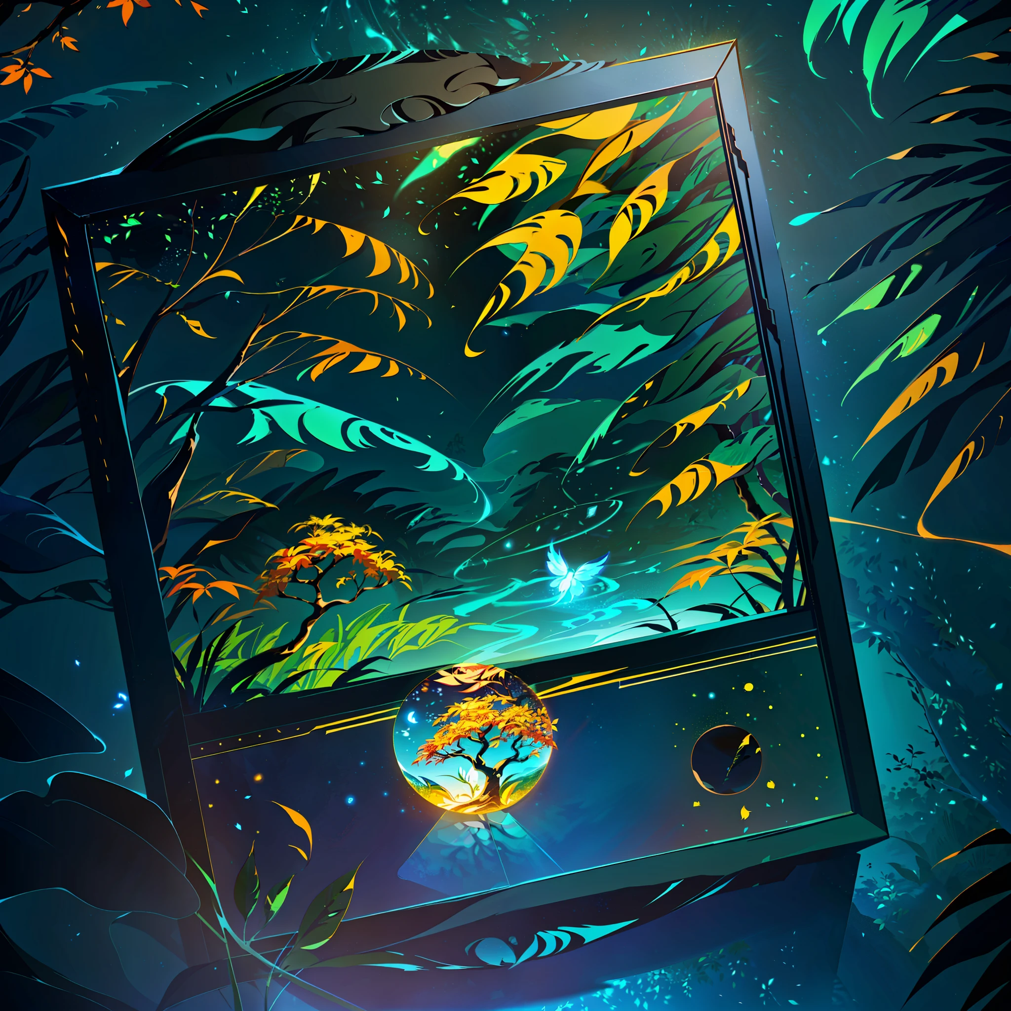 Masterpiece, best quality, (extremely fine CG unity 8k wallpaper), (best quality), (best illustration), (best shadow), the UI interface frame design adopts the natural elements of the jungle theme. The avatar frame is designed in a circle, surrounded by delicate leaves and branches, as well as fireflies and glowing particle effects, (UI interface frame design), (natural elements), (jungle theme), (circle), (leaves), (Branch), (Firefly), (Glow), (Particle Effect). , isometric 3d, octane rendering, ray tracing, ultra detailed