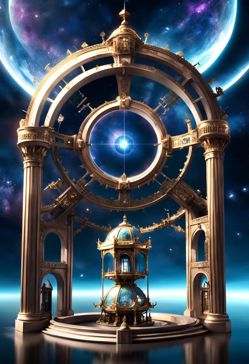 神奇夢幻冰晶水晶The majestic building is an intricate gateway through time and space.  朦朧 雙色調數位繪畫  晨光, The majestic building is an intricate gateway through time and space., 8k, Ultra high detail, masterpiece master art work surreal