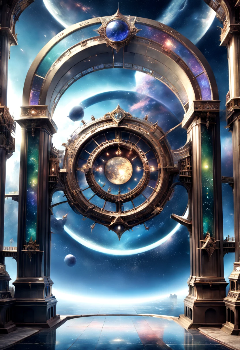 神奇夢幻冰晶水晶The majestic building is an intricate gateway through time and space. 朦朧 雙色調數位繪畫 晨光, The majestic building is an intricate gateway through time and space., 8k, Ultra high detail, masterpiece master art work surreal