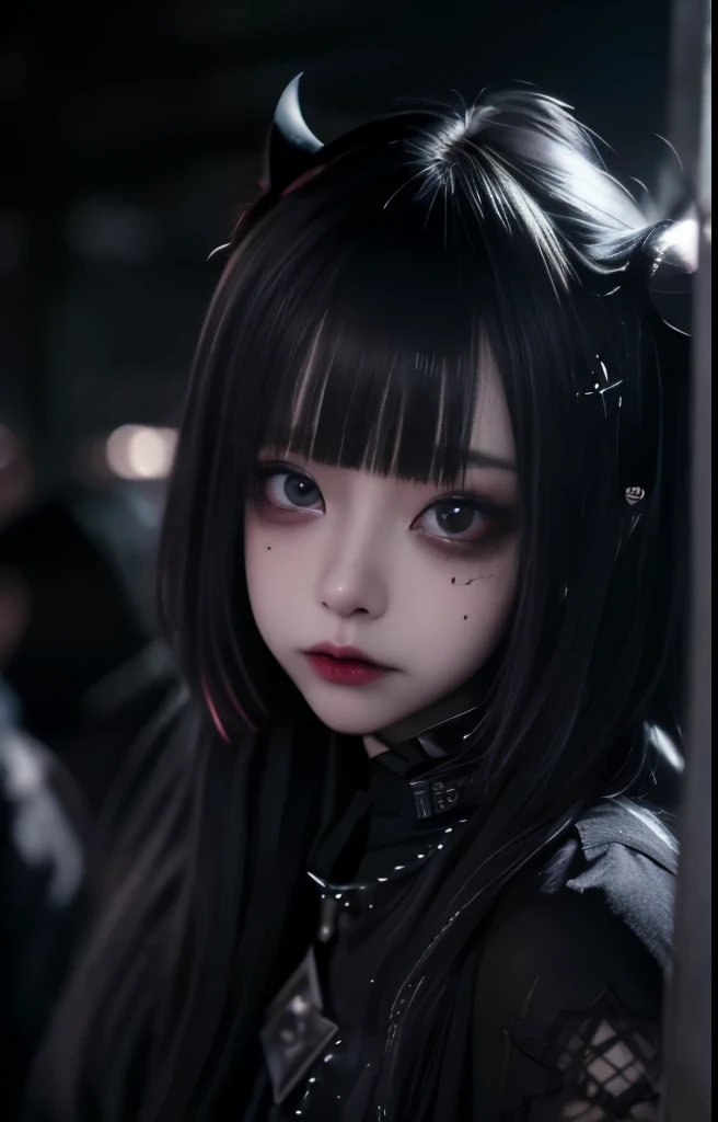 excellent rendering, 8K, masterpiece, super high quality, beauty: 1.2, professional illustration: 1.1, ultra detail: 1.3, Ultra Lighting, very detailed, (About dark light) 1 girl, 
 goth_punk
Heterochromia of red and yellow eyes