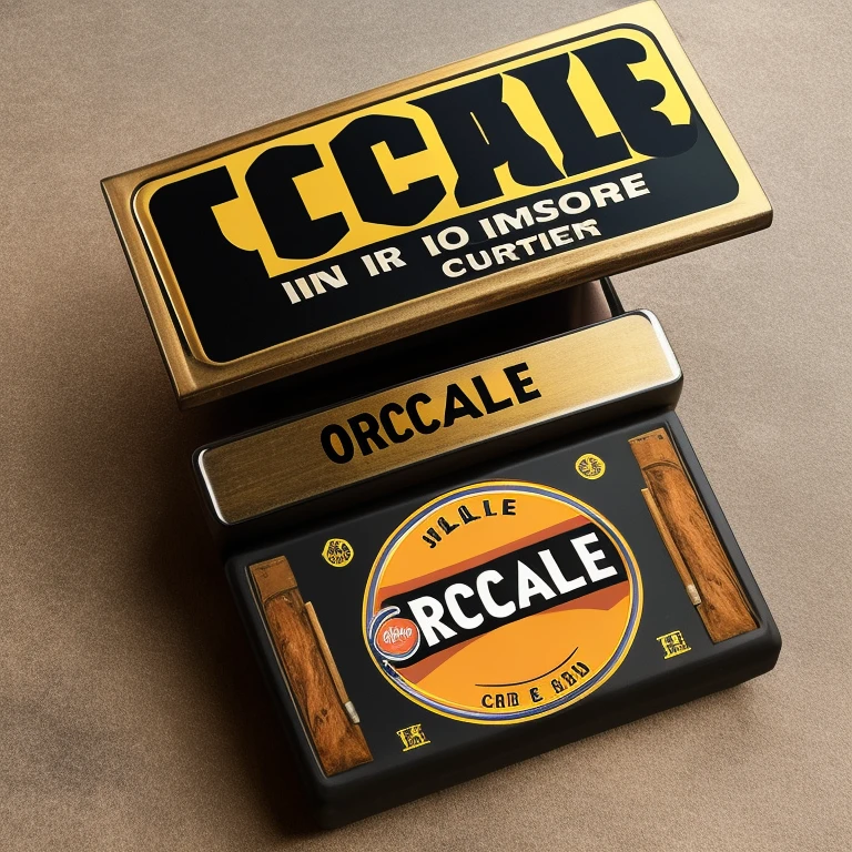 no background,Tool cart emblem,The logo is printed with the letters orcale,Retro logo design badge,rectangle,masterpiece,The finished product is for use on household tool carts as a simple emblem,The award-winning,printed on cube metal,Home industrial style