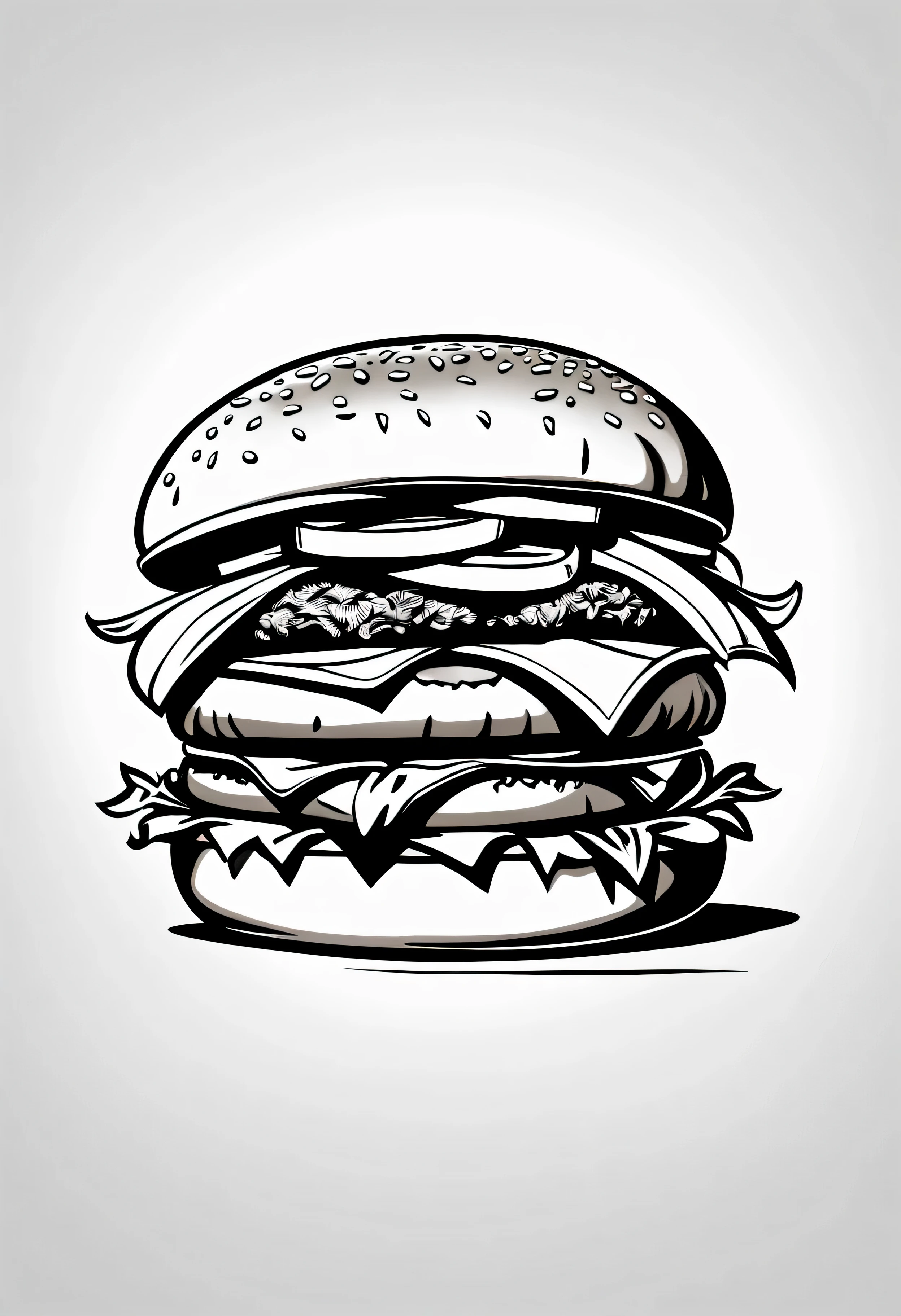 line art drawing Tattoo artwork of a cheeseburger, professional, sleek, modern, minimalist, graphic, line art, vector graphics