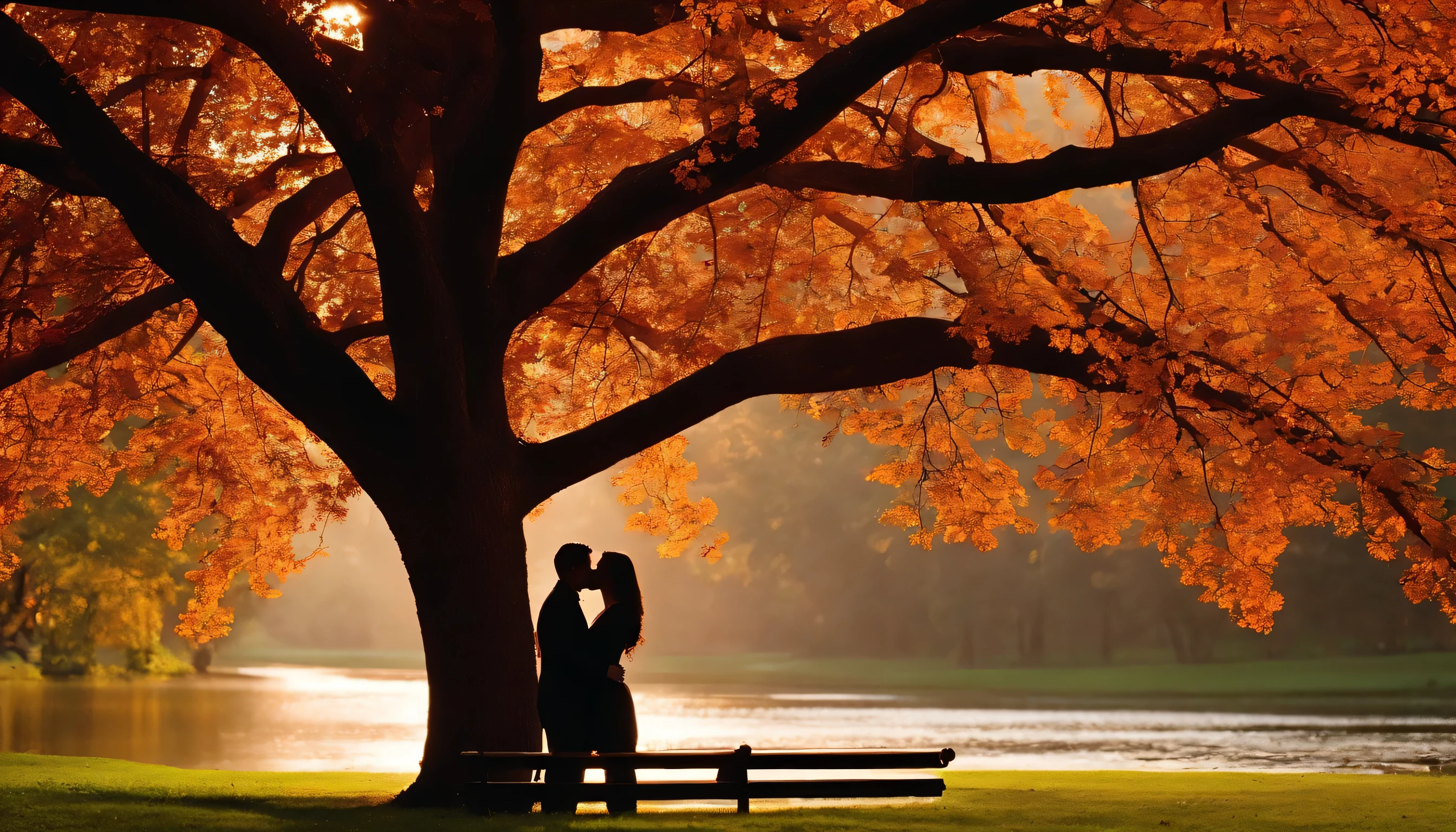 Let your boyfriend and girlfriend kiss passionately under the heart-shaped tree in the park