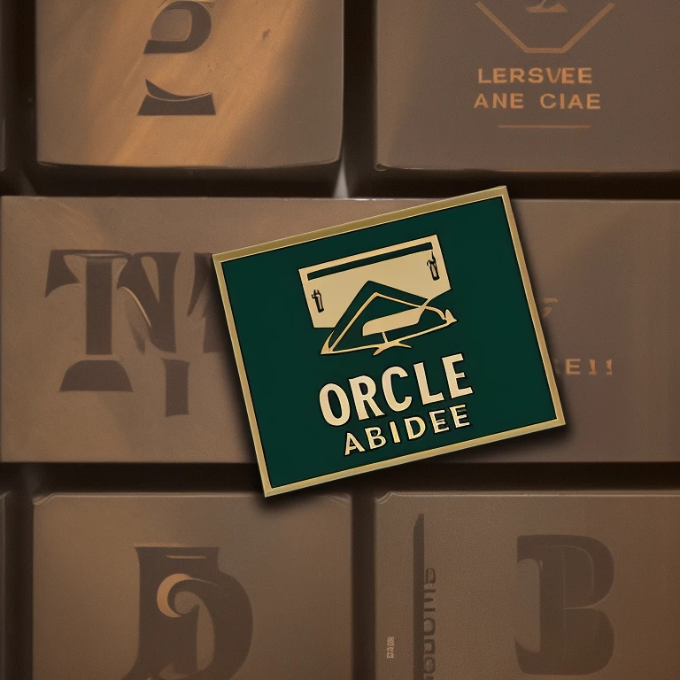 no background，Tool cart emblem，The logo is printed with the letters orcale，Retro logo design badge，rectangle，masterpiece，The finished product is for use on household tool carts as a simple emblem，The award-winning，Printed on dark green cube metal，Industrial style home，Each letter has a shape and meaning