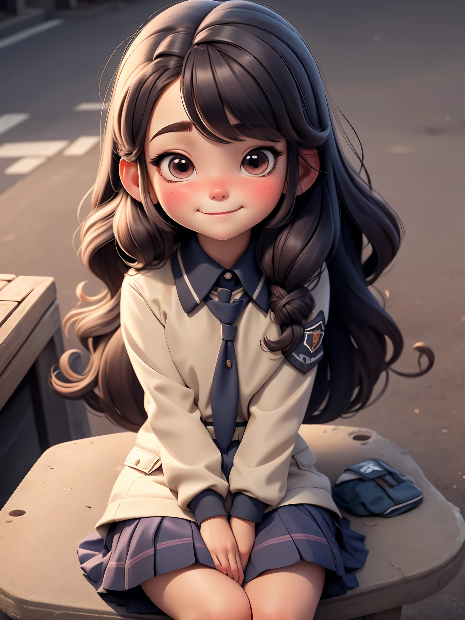 1 girl,((Uniforms)), blush,faint smile, sitting,outdoor,