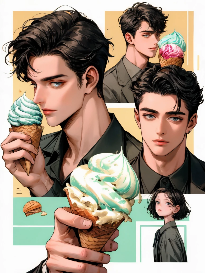 masterpiece, Surreal Collage, collage a boy eating ice cream