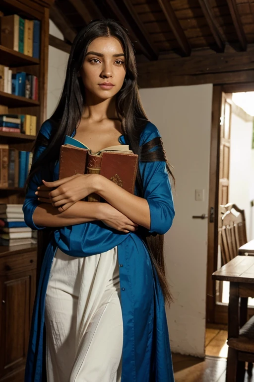 1 garota, Bruxa, que ama a cor azul em suas roupas em estilo vitoriano. your hair is long and straight, da cor branca, pele parda. Olhos azuis iguais a de uma safira. Always carry a book in your arms.