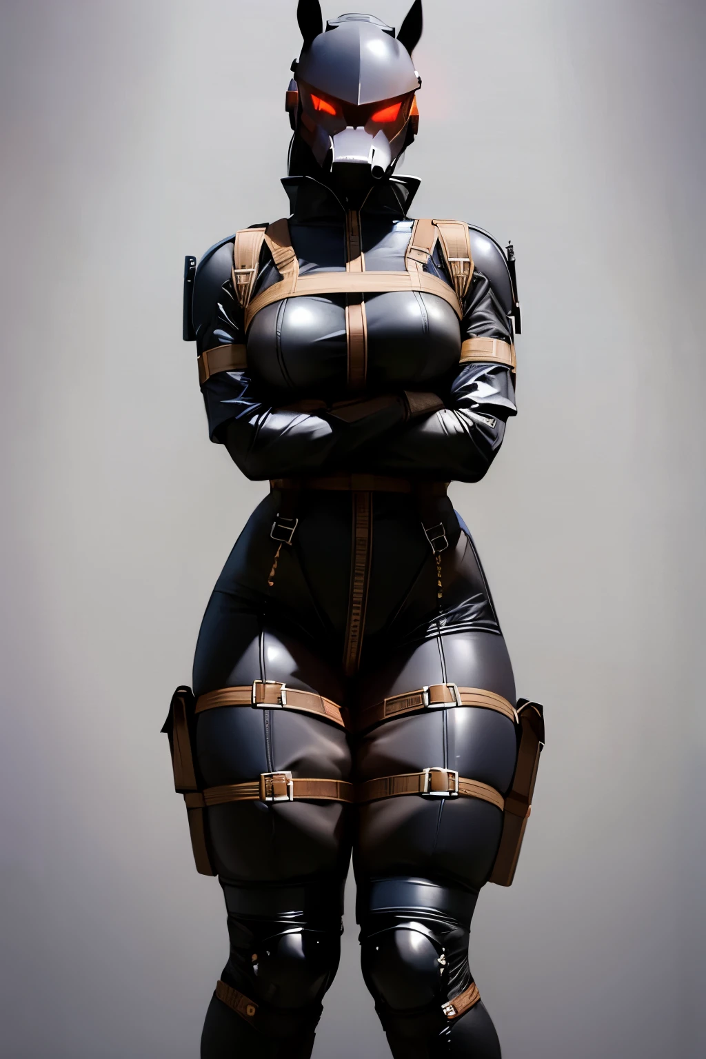 (best quality,highres,masterpiece:1.2), ultra-detailed, (realistic:1.37), haven trooper, 1girl, solo, helmet, explicit, exposing genitals, looking at the viewer, intense gaze, confident expression, dynamic pose, glowing eyes, sleek design, futuristic feel, sci-fi, vibrant colors, sharp highlights, atmospheric lighting, flaccid penis, hyper sized cock, horse penis, sexy stance, faceless, explicit, NSFW, bodysuit, red eyes, male, armor, gloves, breasts, exposing penis, penis hanging down, thick penis, bound, bdsm, bondage, straitjacket, straight jacket, bound, arms crossed in front of chest, restrained, bound arms, bodysuit, bound legs, collar, latex