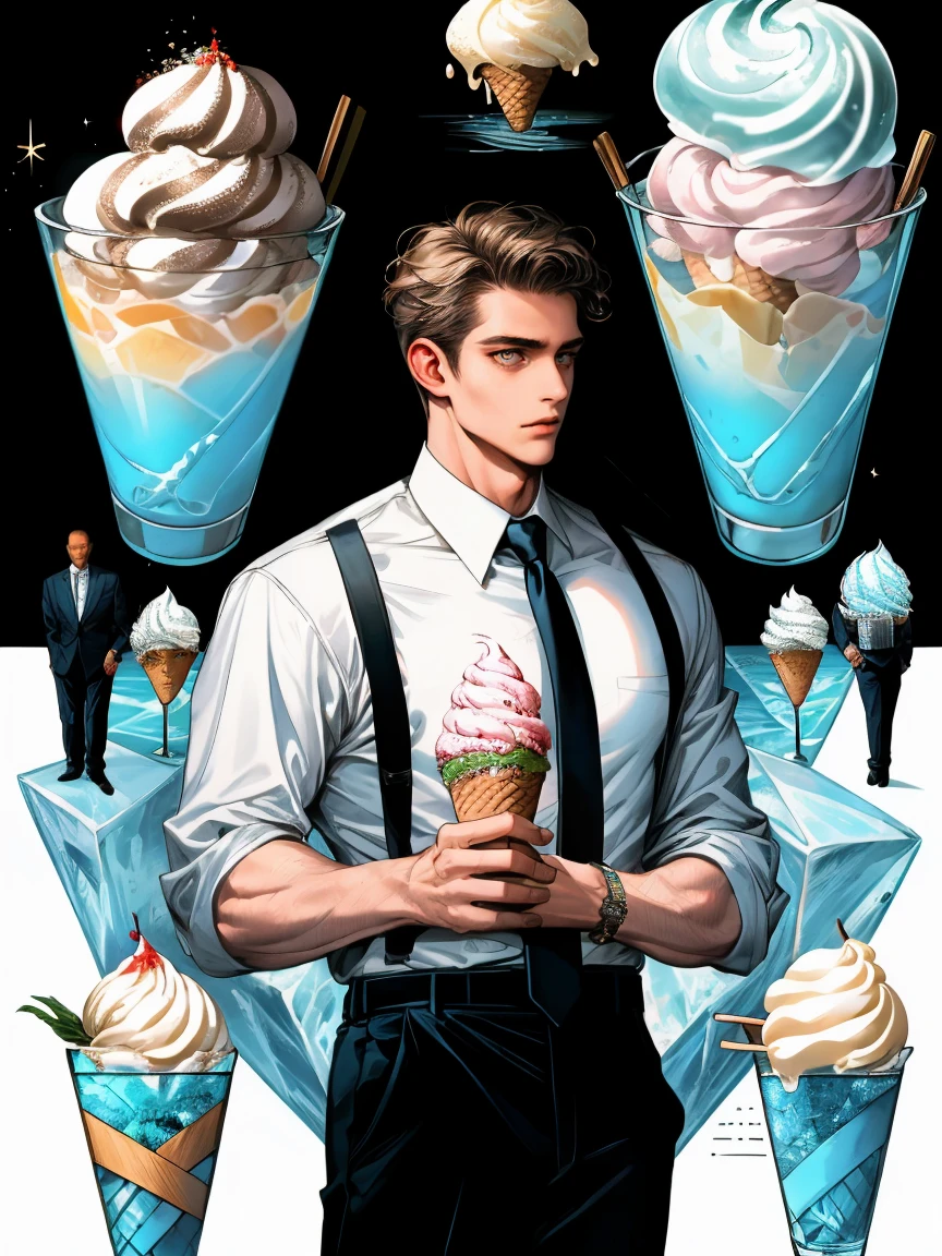 masterpiece, Surreal Collage, collage a boy eating ice cream