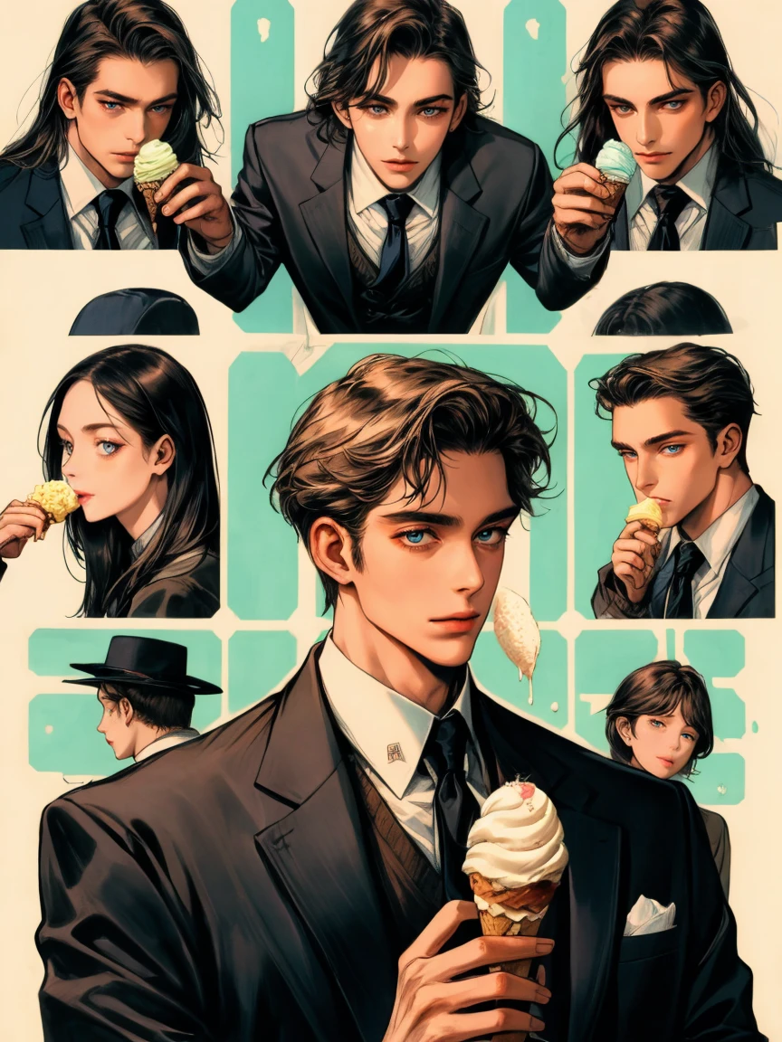 masterpiece, Surreal Collage, collage a man holding ice cream