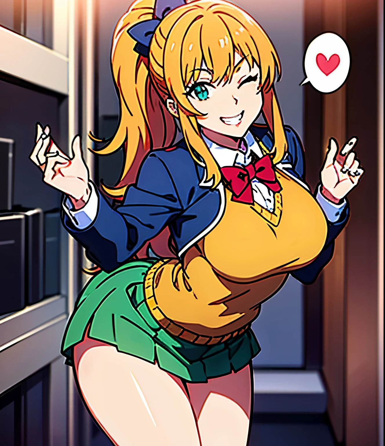 (Pefect art, Huge Breasts, Nerd  Uniform, ahegao face, glasses, pigtails) (Perfect eyes) , Star Butterfly, 1girl, thicc body type,  focus, big chest, ahegao, fat tits, female, female focus, huge , large breasts, double peace sign, sticking her tongue out, massive , j cup, full body in frame