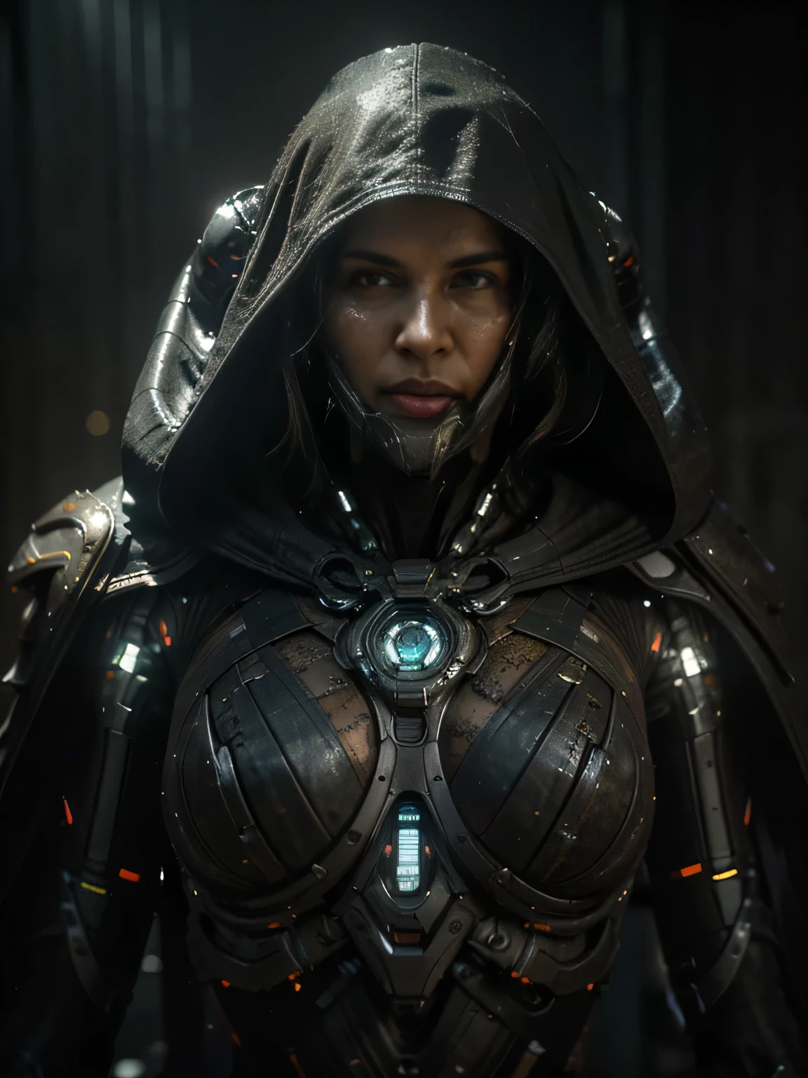 (masterpiece, hyper detailed, photorealistic, 4k, HDR, cinematic), action shot, intricate details, moody atmosphere, light and shadow, shafts of light, cold glow, relic, biomechanical, cyber, prosthetics, aliens, Prometheus, HR Giger, Dune, grimdark, mystery, enigmatic, ray tracing, dynamic lighting