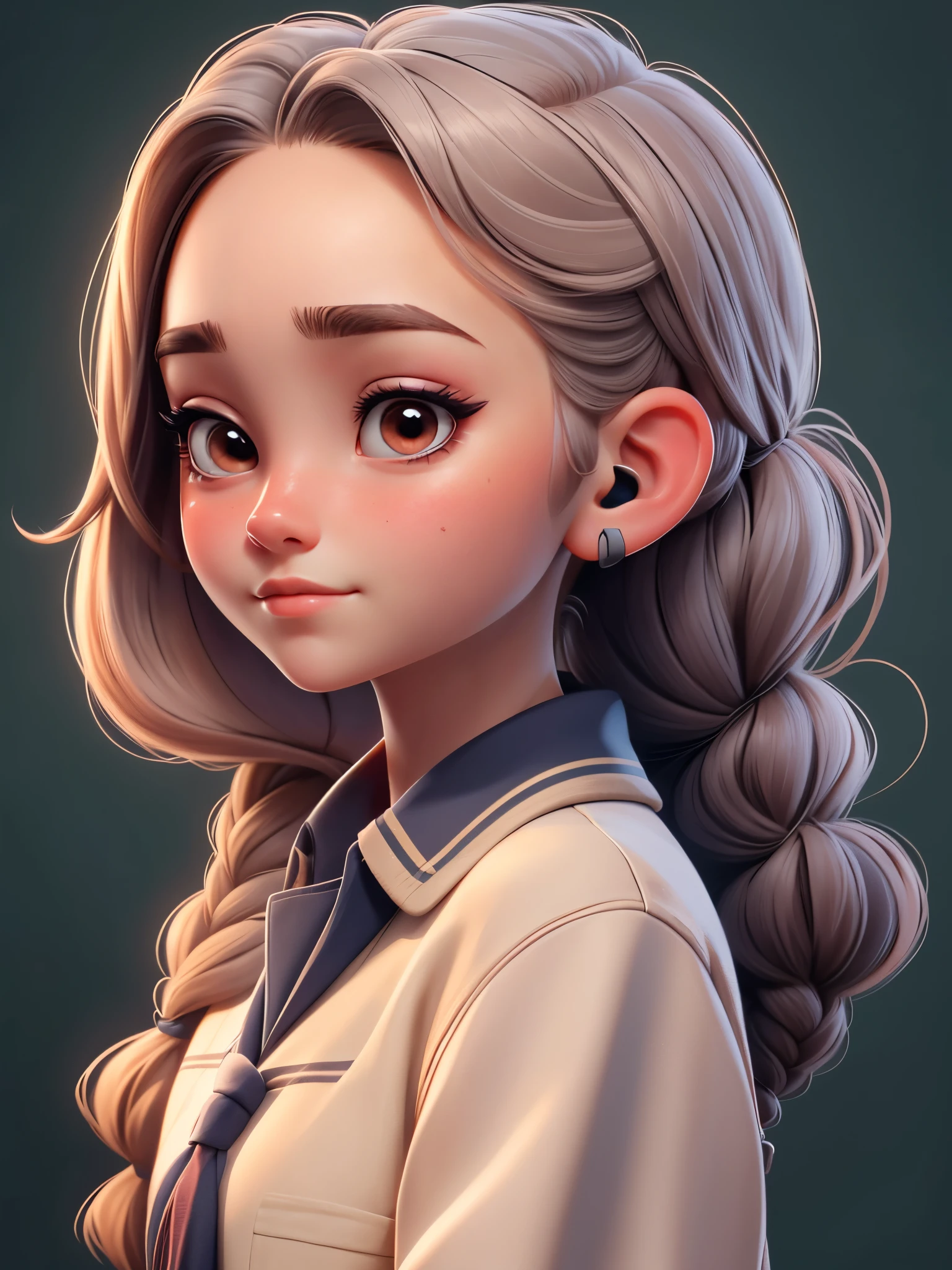 Close-up of portrait of 1 girl，facial close-up，school uniform，outdoor，Expose your ears，(((Close-up ears：1.2)))，braided ponytail, UHD, masterpiece, high details, highres, 8k，
