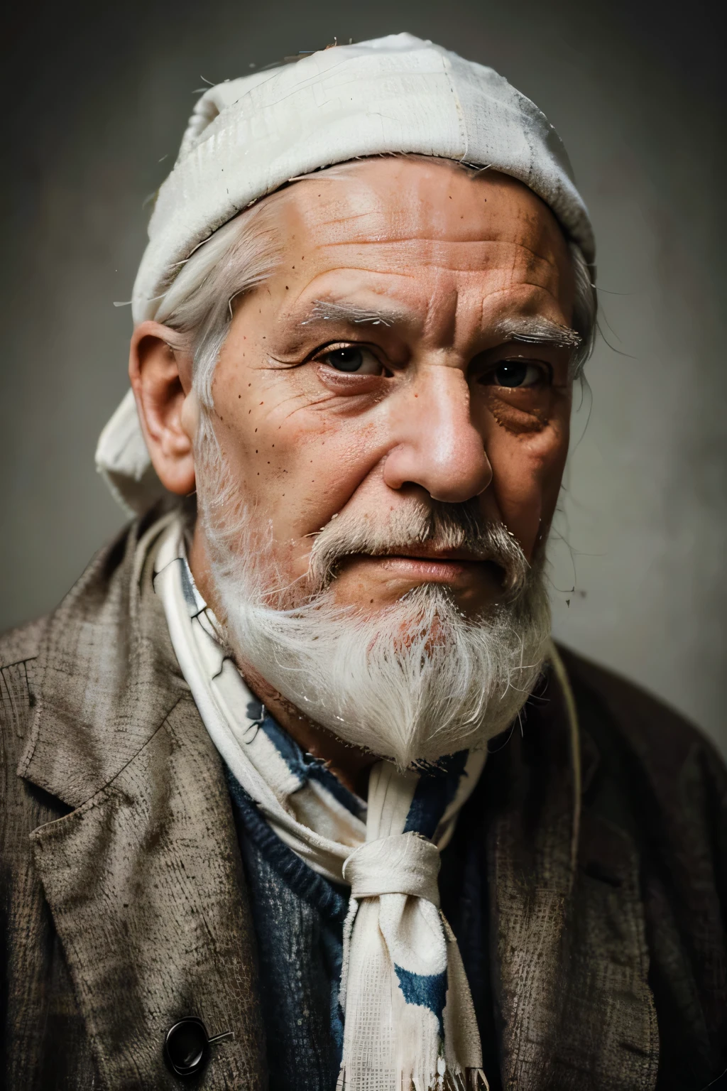 an old man with a white beard and a white scarf, old man portrait, 8k artistic portrait photography, portrait photo of an old man, wise old man, color photograph portrait 4k, an old man, portrait photography 4 k, photography portrait 4 k, ultra detailed portrait, portrait of a old, cinematic portrait, by Grzegorz Rutkowski