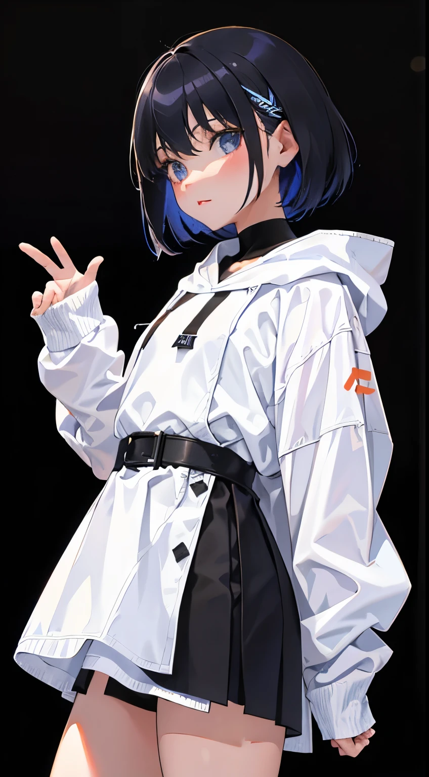 (short cute girl,small young student,young delicate girl),(masterpiece,Top quality),Pastel hoodies,black hair,snowfield