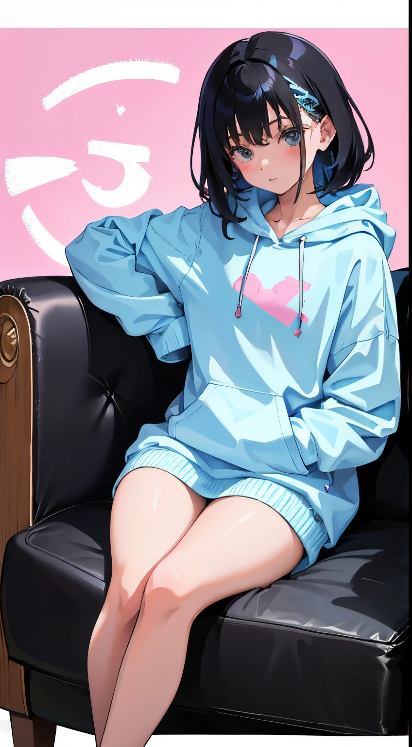 (short cute girl, young studeg delicate girl),(masterpiece,Top quality),Pastel hoodies,black hair,snowfield