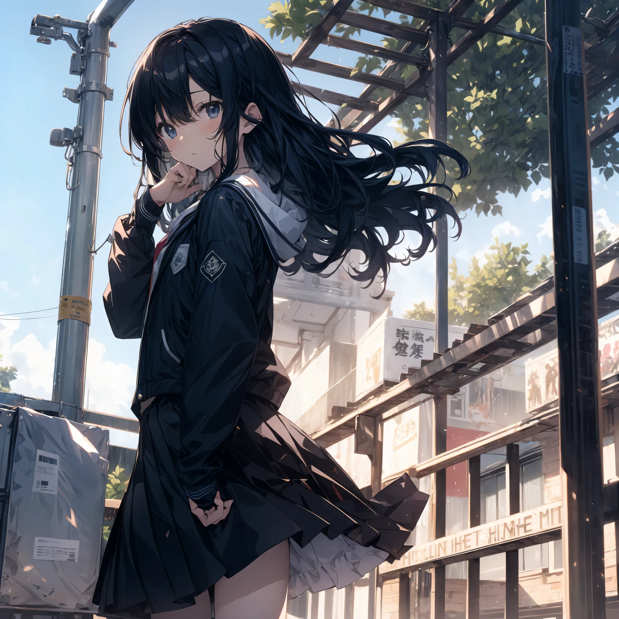 Super high quality by the art god, super detailed, High resolution, AI generated, anime moe art style, best anime 8K konachan wallpaper, pixiv contest winner, perfect anatomy, break,(眠そうにalone学校へ行く女の子を描いてください. ),break, surreal high school girl, (alone,ta, , 13 y),All limbs, full finger,, androgynous charm, (very short hair), messy hair, flat chest, Because I'm slender, small ass, between legs, Small black eyes, beautiful and fine eyes, Well-proportioned iris and pupils, disgusted eyes, High resolutionの詳細な髪, wearing school uniform, (skirt), On the way to school. break,super dense skin, Best lighting by famous artists, 8K, figure,UHD, rough skin