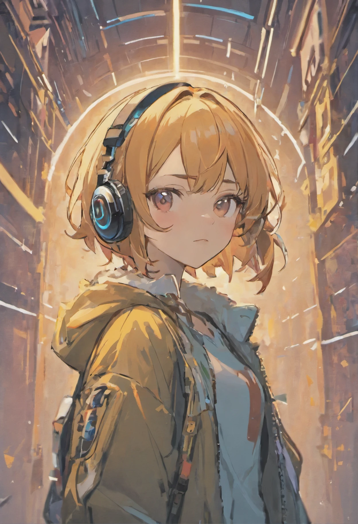 Perfect centering, Cute kittens everywhere, Wear a student jacket, Wearing sunglasses, wear headphones, Standing position, abstract beauty, Centered, look at the camera, towards the camera, approaching perfection, dynamic, moonlight, very detailed, digital painting, artステーション, コンセプトart, Smooth, sharp focus, 8K, high resolution resolution, figure, art：Carne Griffiths and Wadim Kashin, white background